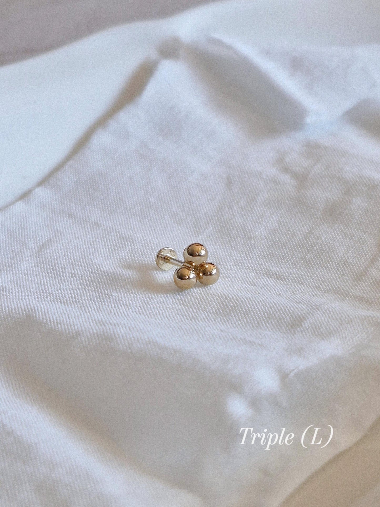 14k solid gold 3ball 4ball tiny labret piercing. 14k gold labret. Ball labret.