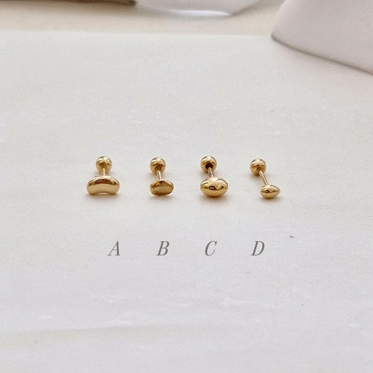 14k solid gold pebble, oval ball stud piercing stud screw ball earring. barbell screwback.21G. tragus, helix. Price for single.