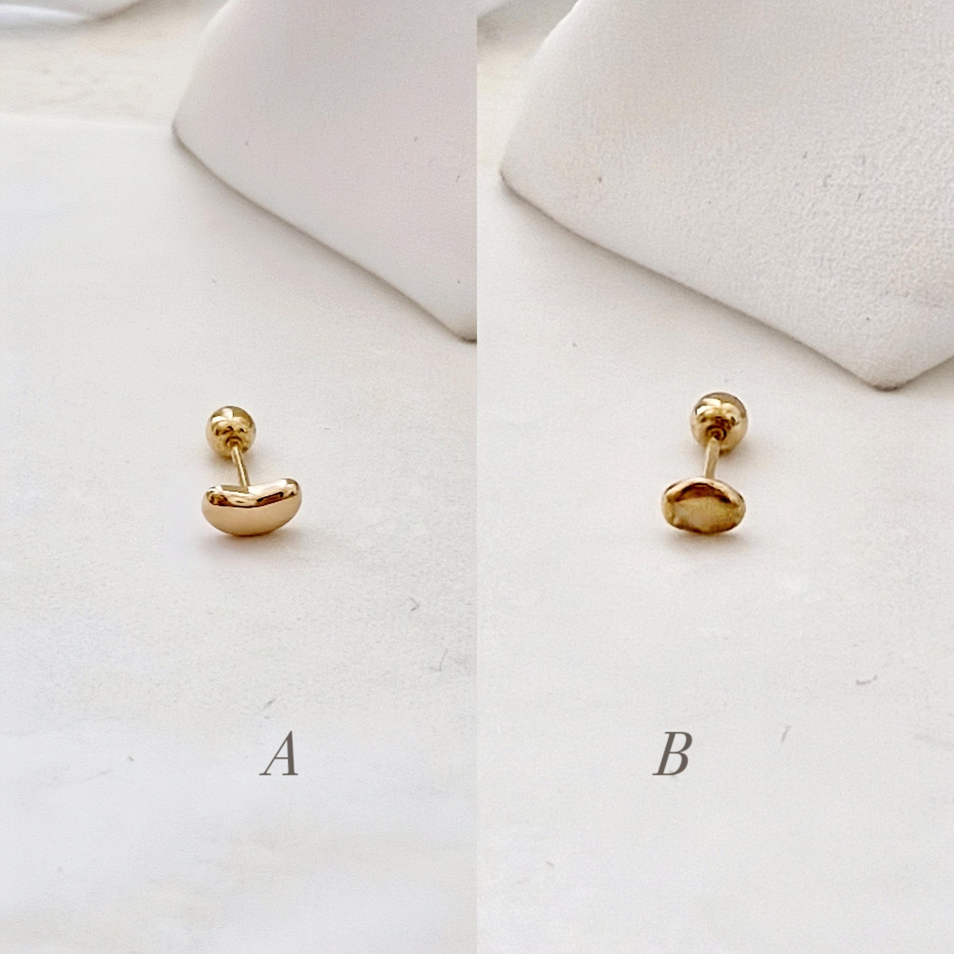 14k solid gold pebble, oval ball stud piercing stud screw ball earring. barbell screwback.21G. tragus, helix. Price for single.