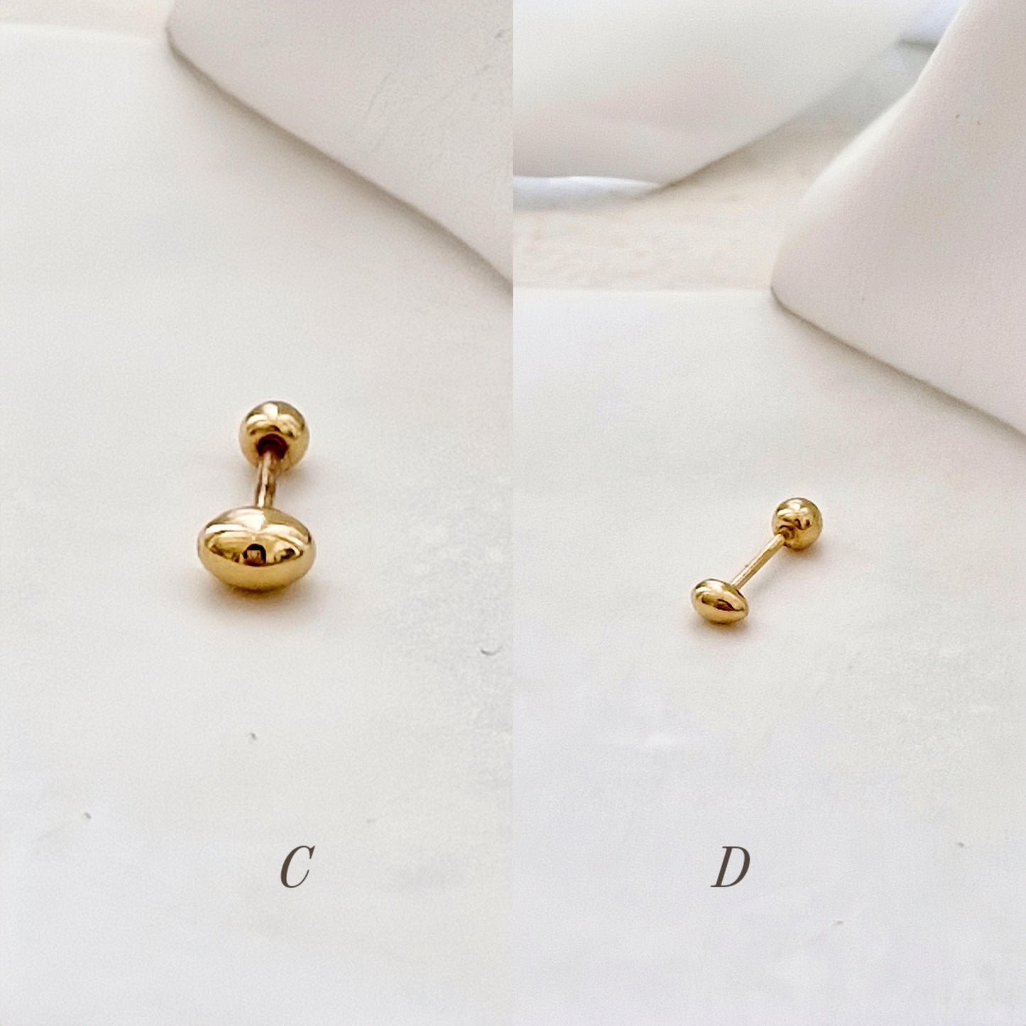 14k solid gold pebble, oval ball stud piercing stud screw ball earring. barbell screwback.21G. tragus, helix. Price for single.
