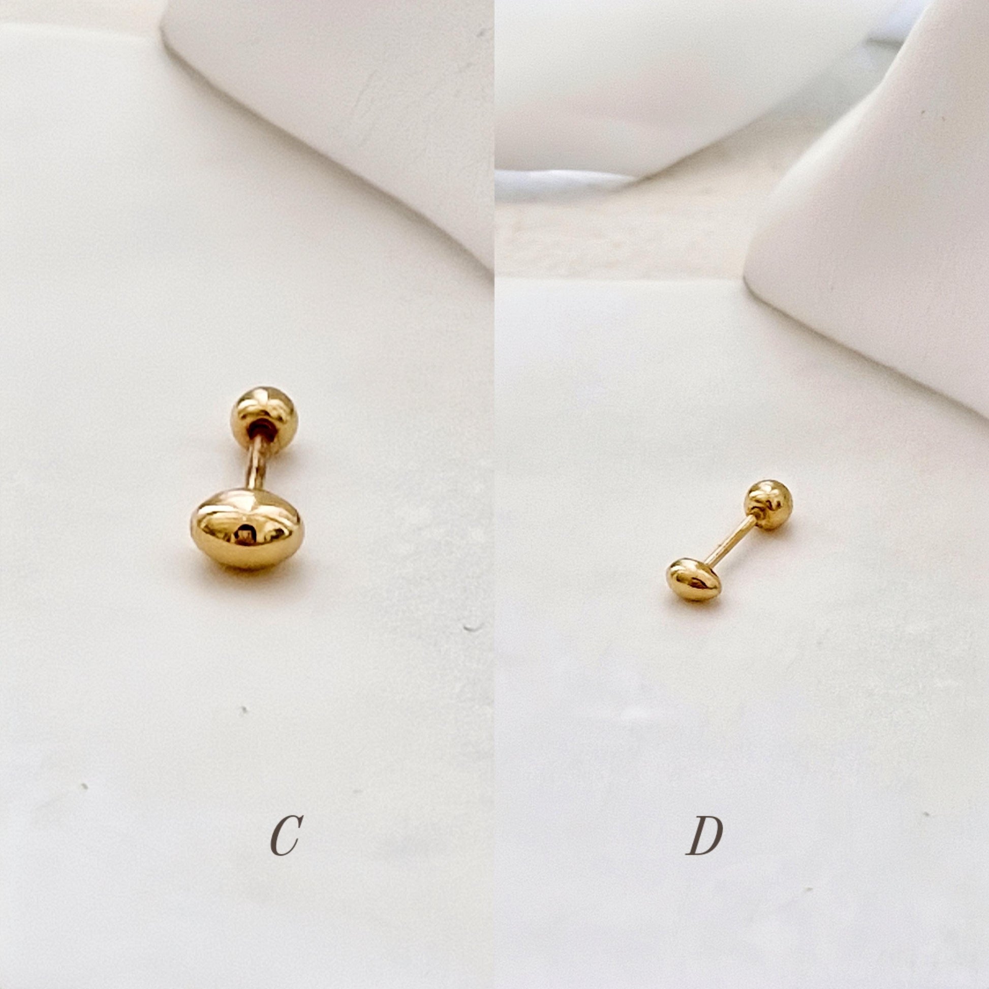 14k solid gold pebble, oval ball stud piercing stud screw ball earring. barbell screwback.21G. tragus, helix. Price for single.