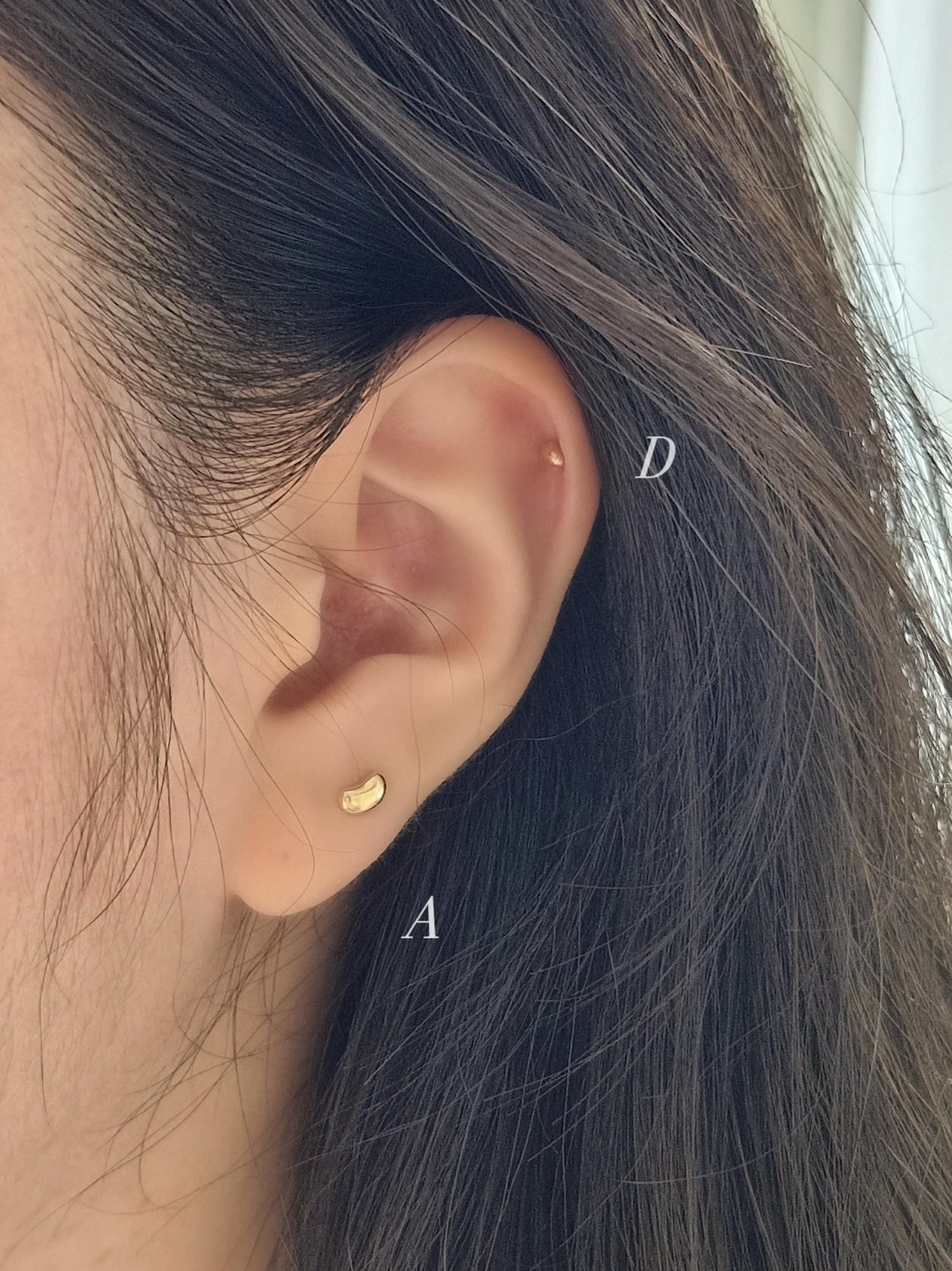 14k solid gold pebble, oval ball stud piercing stud screw ball earring. barbell screwback.21G. tragus, helix. Price for single.