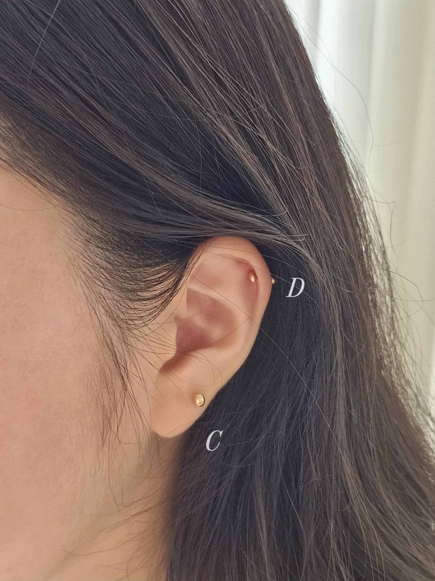 14k solid gold pebble, oval ball stud piercing stud screw ball earring. barbell screwback.21G. tragus, helix. Price for single.