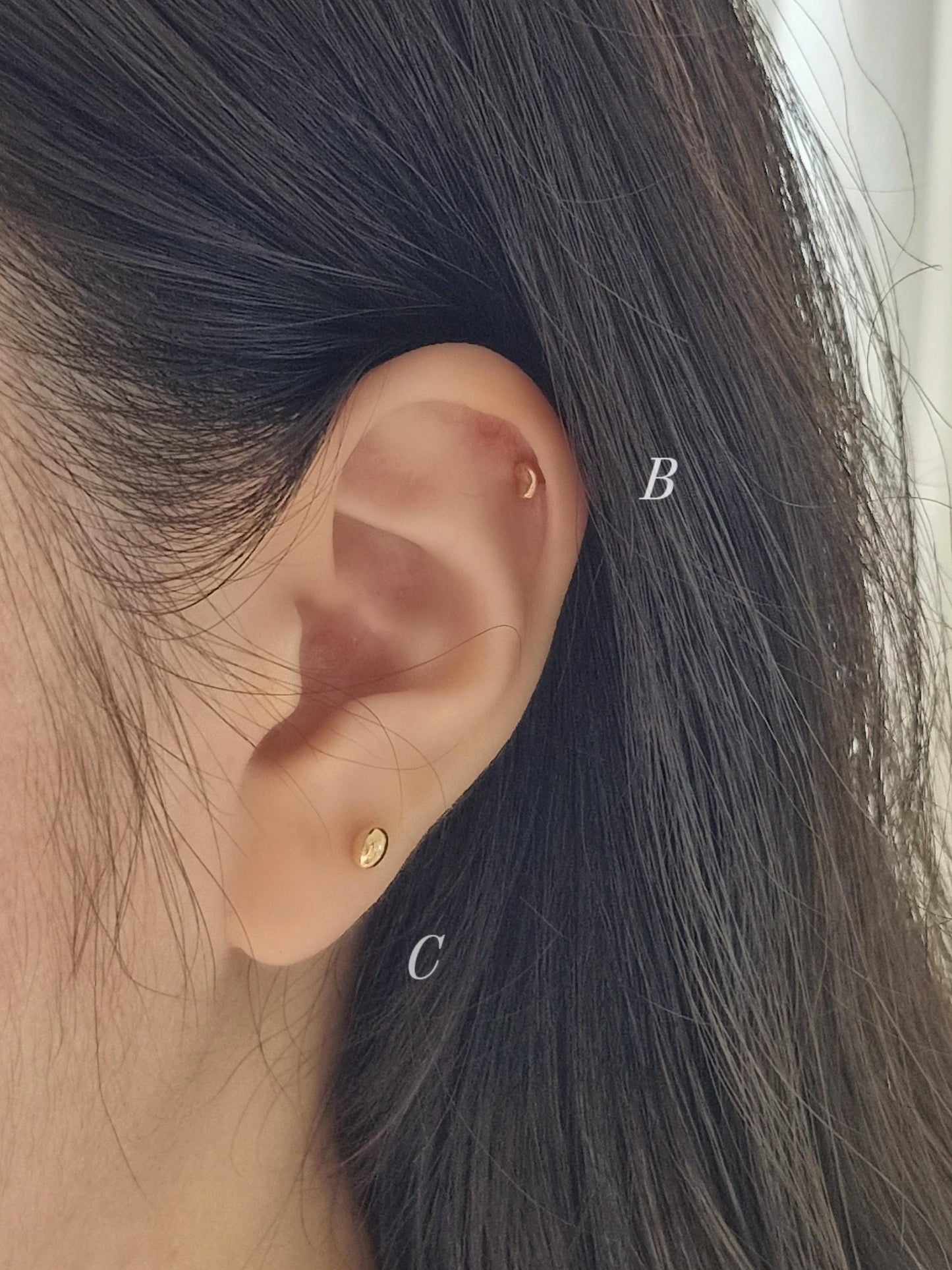 14k solid gold pebble, oval ball stud piercing stud screw ball earring. barbell screwback.21G. tragus, helix. Price for single.