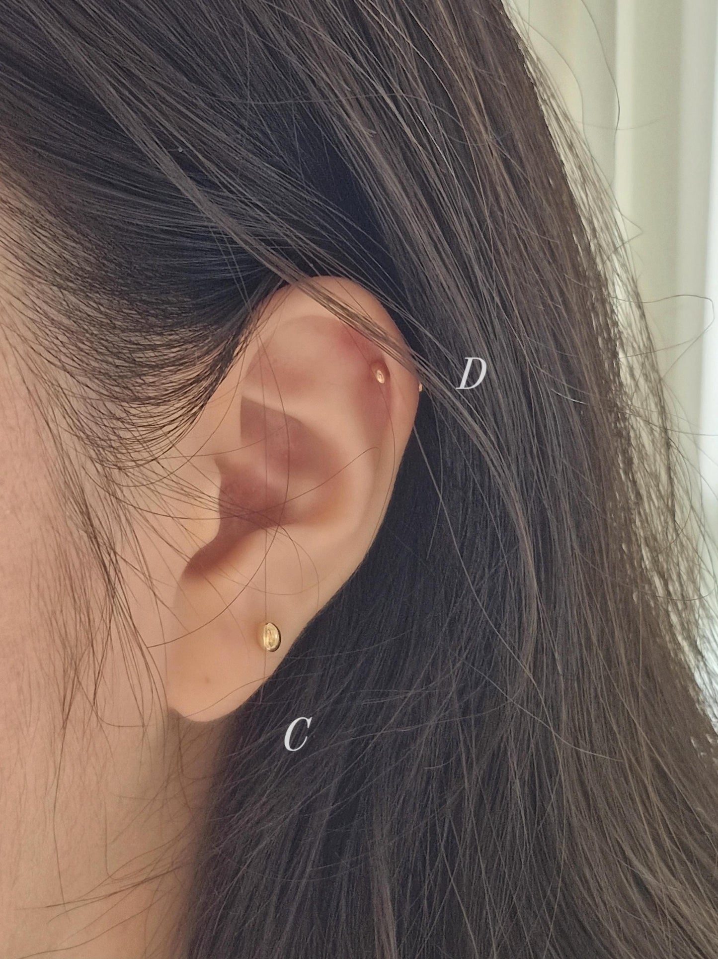14k solid gold pebble, oval ball stud piercing stud screw ball earring. barbell screwback.21G. tragus, helix. Price for single.