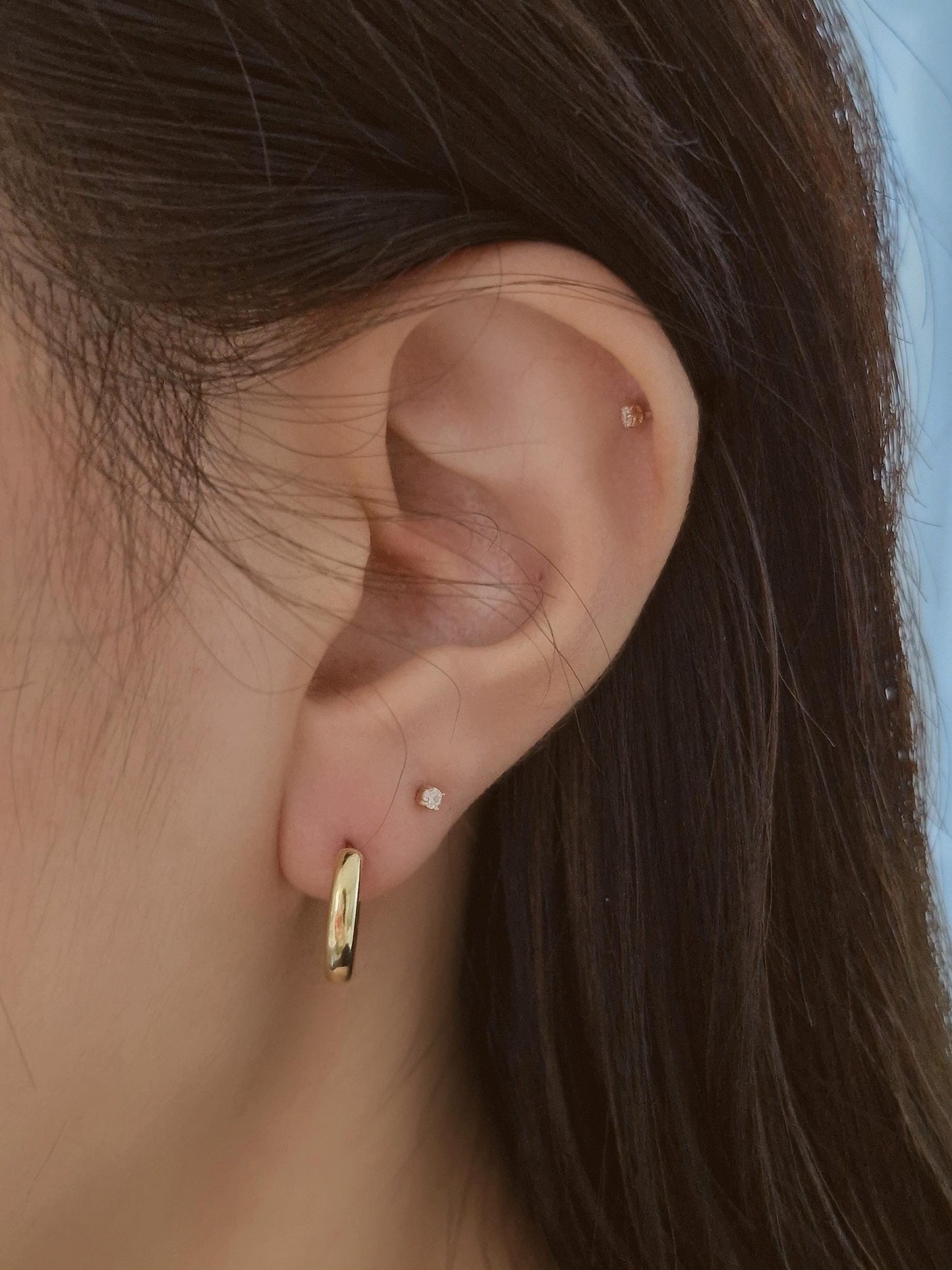 2mm Moissanite Lab Diamond Tiny Piercing. soild 14K Gold Cartilage Stud Earring, Minimalist Dainty Jewelry. Screwball stud.
