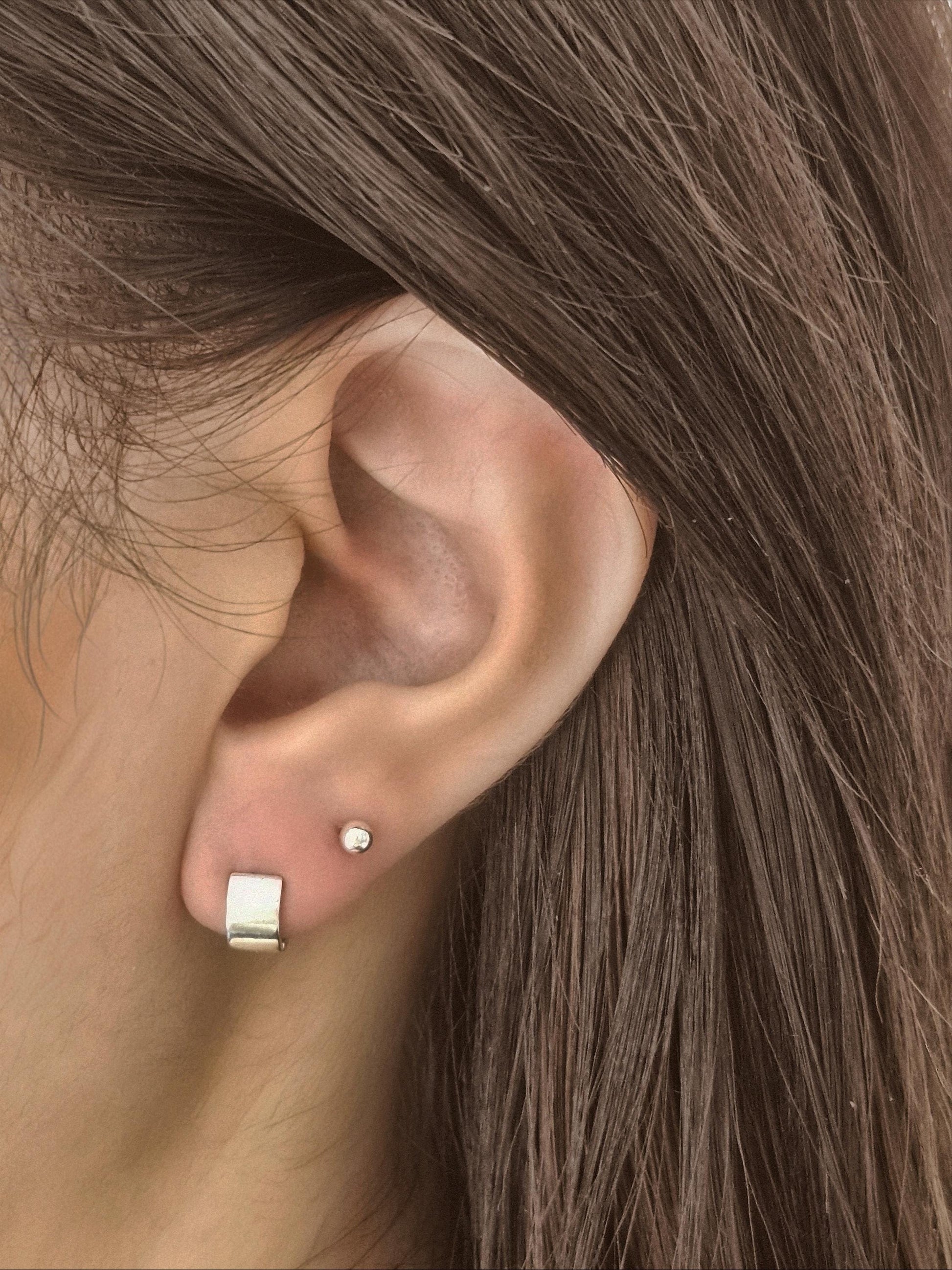 5mm flat bold huggie hoop hinge click. 925 sterling silver earrings.