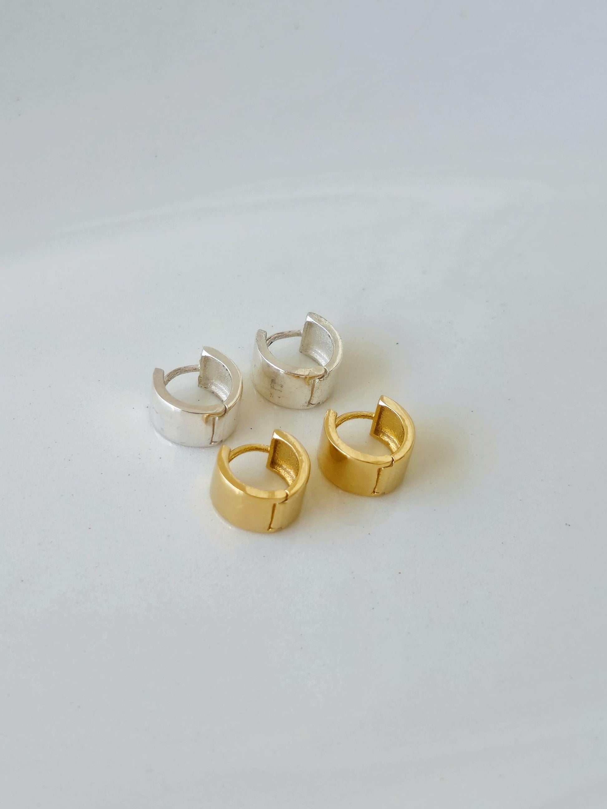 5mm flat bold huggie hoop hinge click. 925 sterling silver earrings.