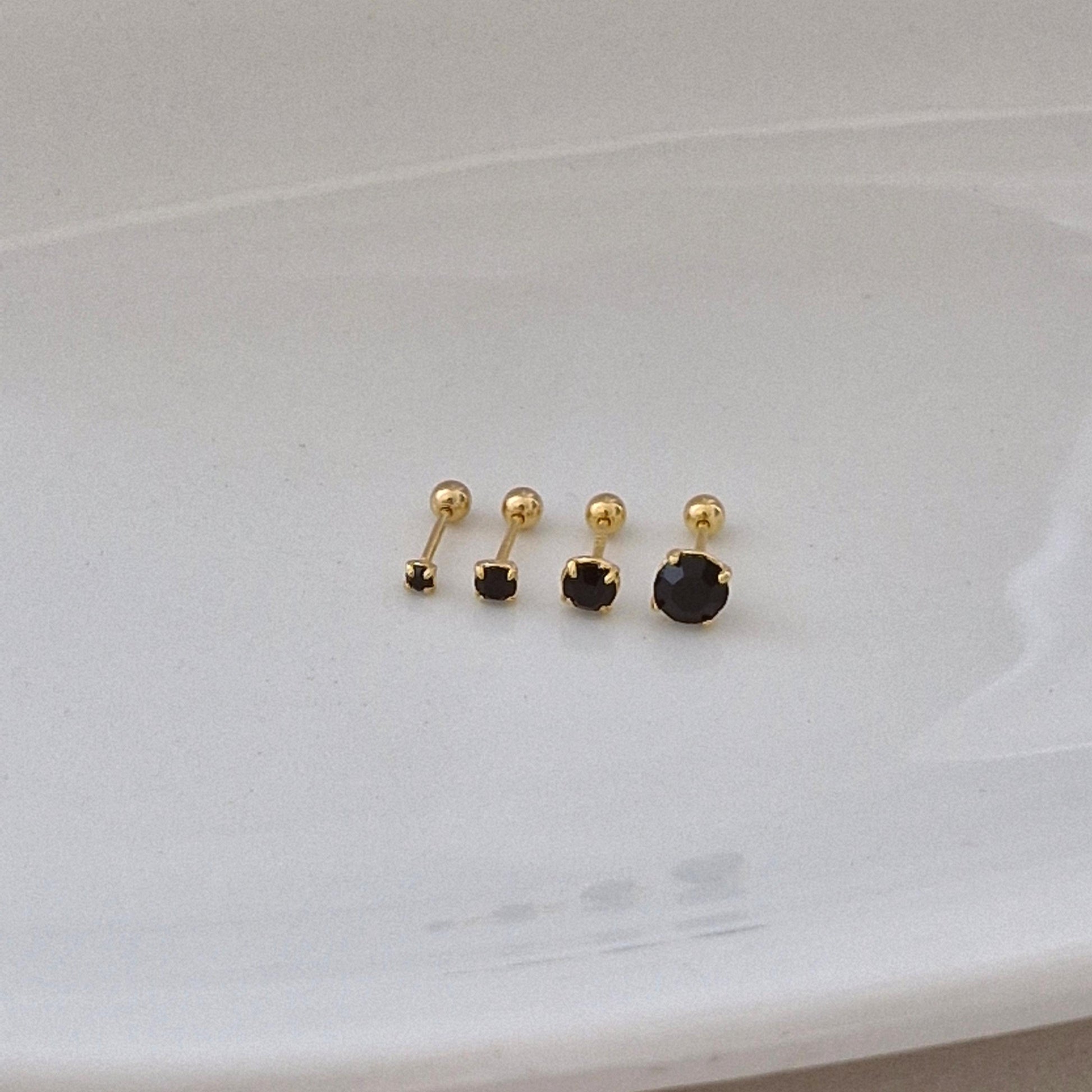 2mm 3mm 4mm 5mm Black Cubic Zirconia Stud Piercing. 20G. Sterling Silver 925. Minimalist. screwball screwback.