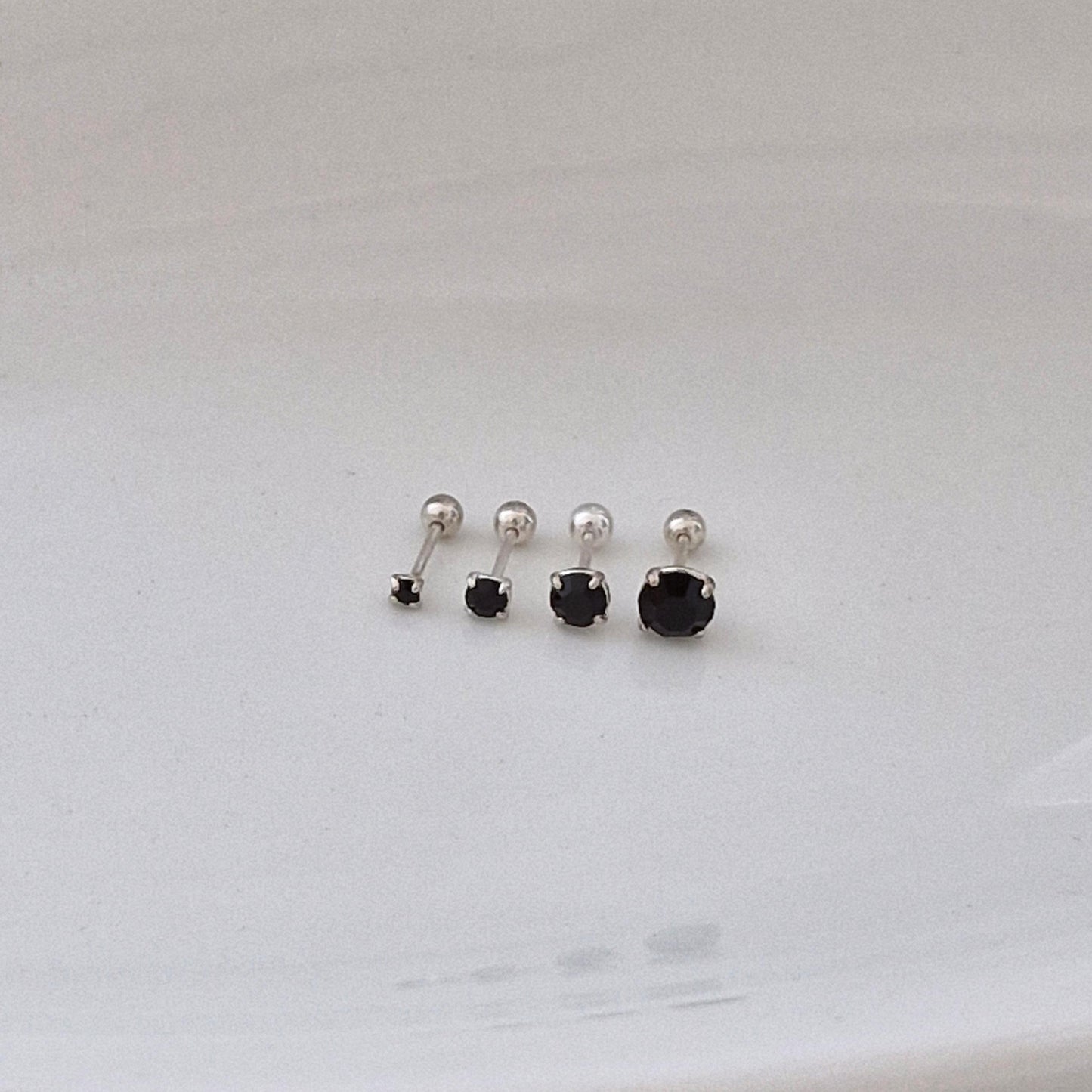 2mm 3mm 4mm 5mm Black Cubic Zirconia Stud Piercing. 20G. Sterling Silver 925. Minimalist. screwball screwback.