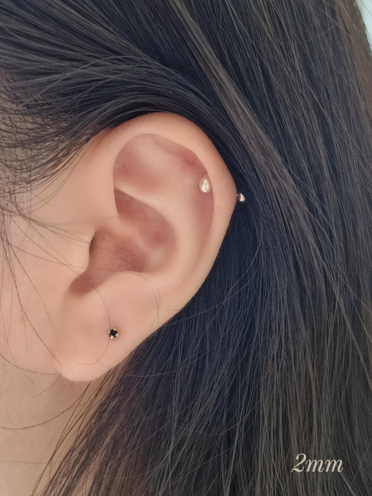 2mm 3mm 4mm 5mm Black Cubic Zirconia Stud Piercing. 20G. Sterling Silver 925. Minimalist. screwball screwback.