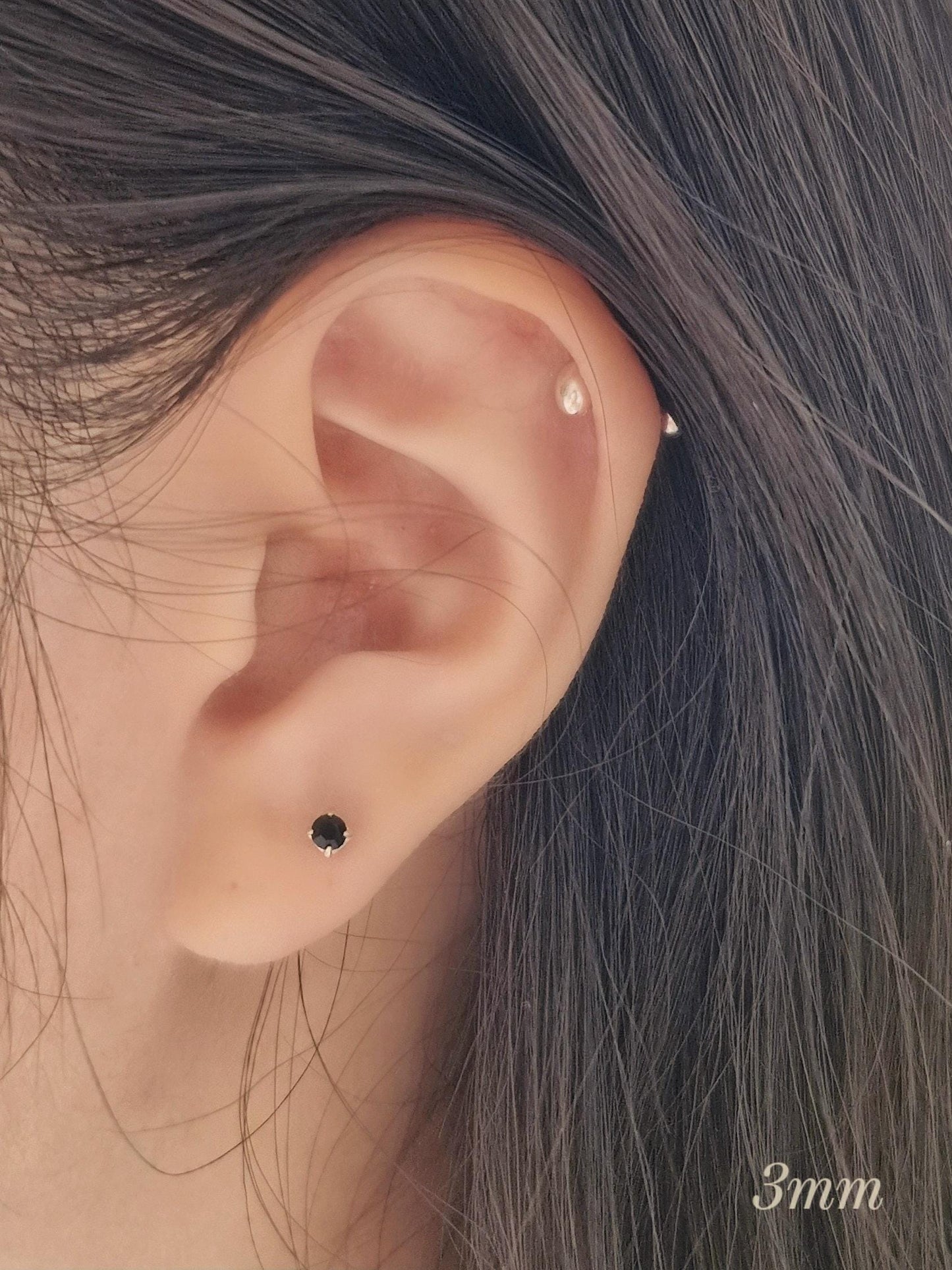 2mm 3mm 4mm 5mm Black Cubic Zirconia Stud Piercing. 20G. Sterling Silver 925. Minimalist. screwball screwback.