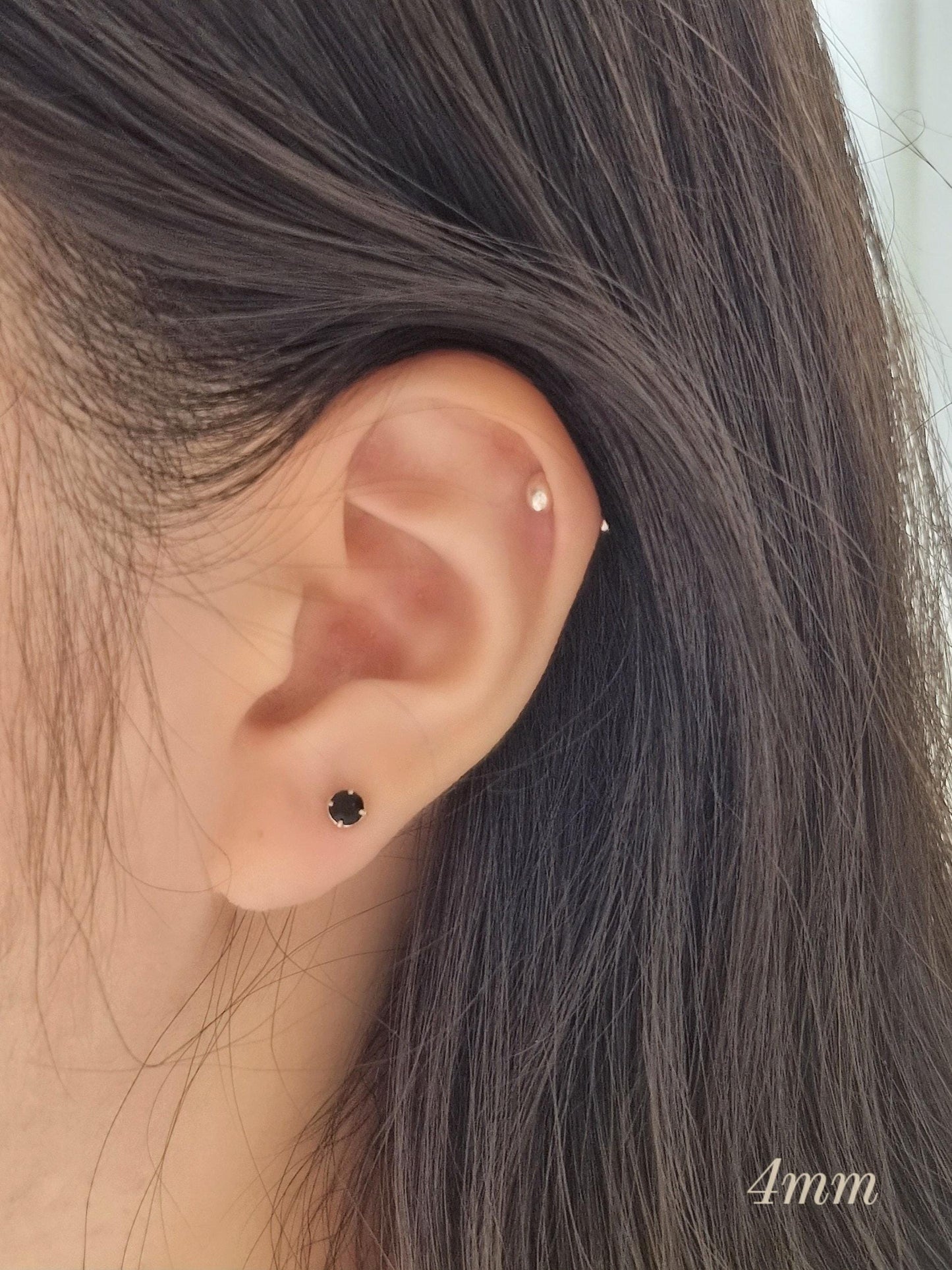 2mm 3mm 4mm 5mm Black Cubic Zirconia Stud Piercing. 20G. Sterling Silver 925. Minimalist. screwball screwback.
