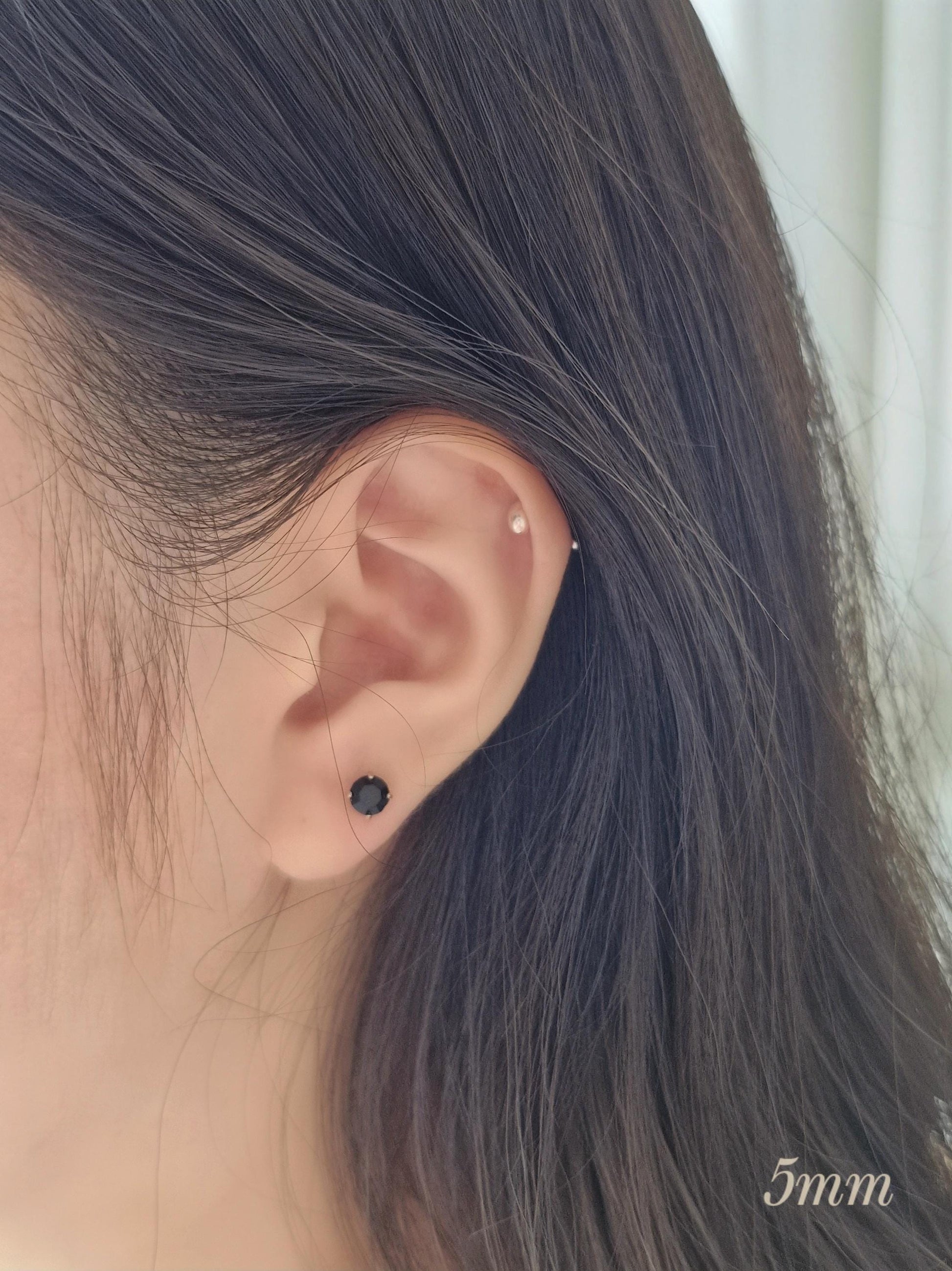 2mm 3mm 4mm 5mm Black Cubic Zirconia Stud Piercing. 20G. Sterling Silver 925. Minimalist. screwball screwback.
