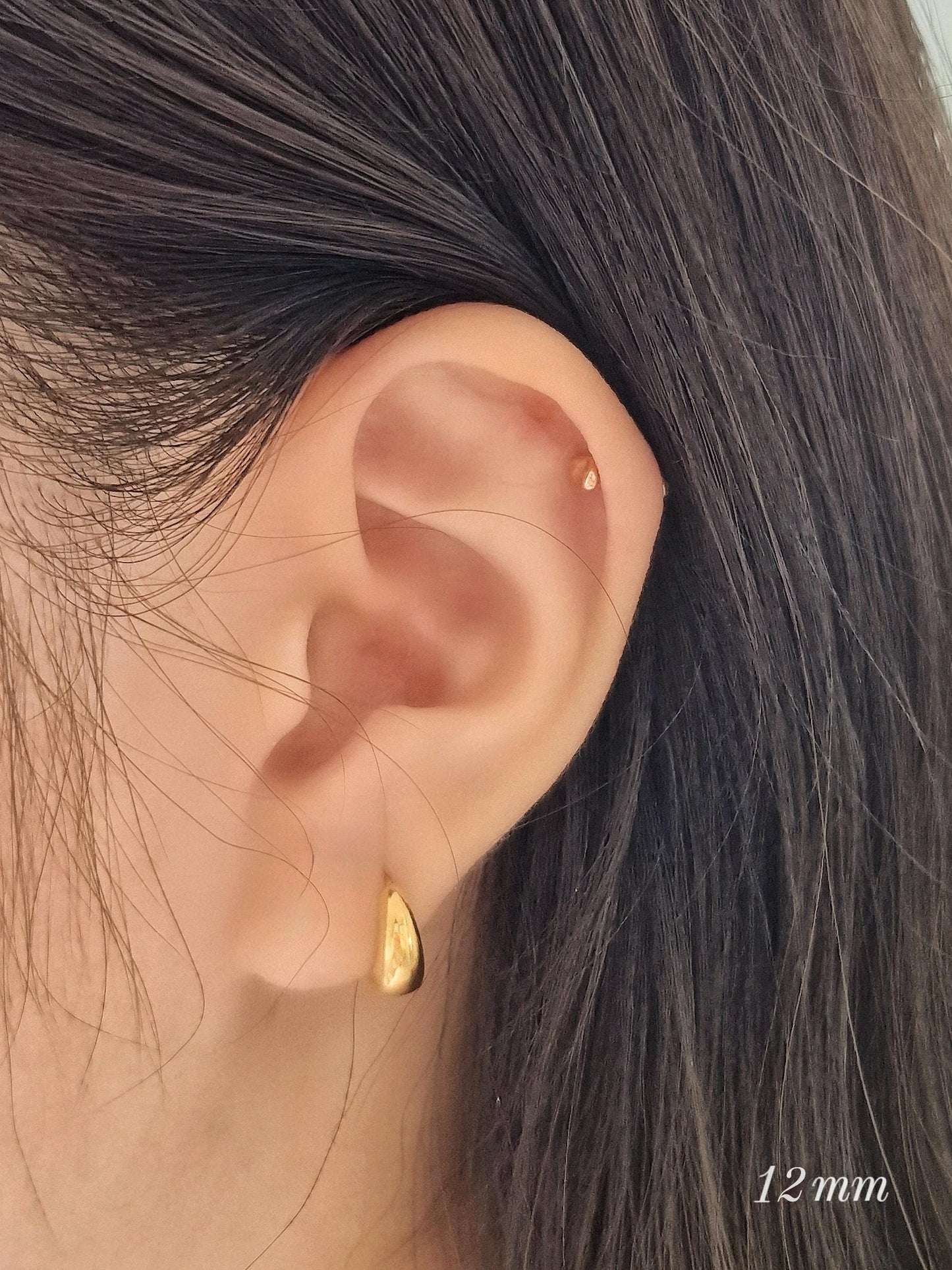 12mm 14mm 16mm 18mm Hinged Teardrop Hoop Earrings. 925 Sterling Silver Gold Plated, Minimalist Chunky Huggie Hoops. Price for pair.