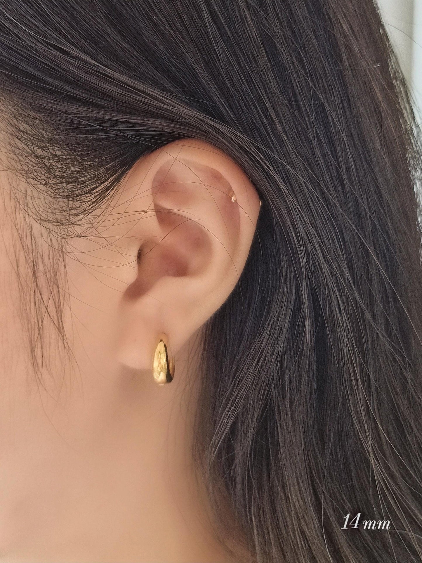 12mm 14mm 16mm 18mm Hinged Teardrop Hoop Earrings. 925 Sterling Silver Gold Plated, Minimalist Chunky Huggie Hoops. Price for pair.