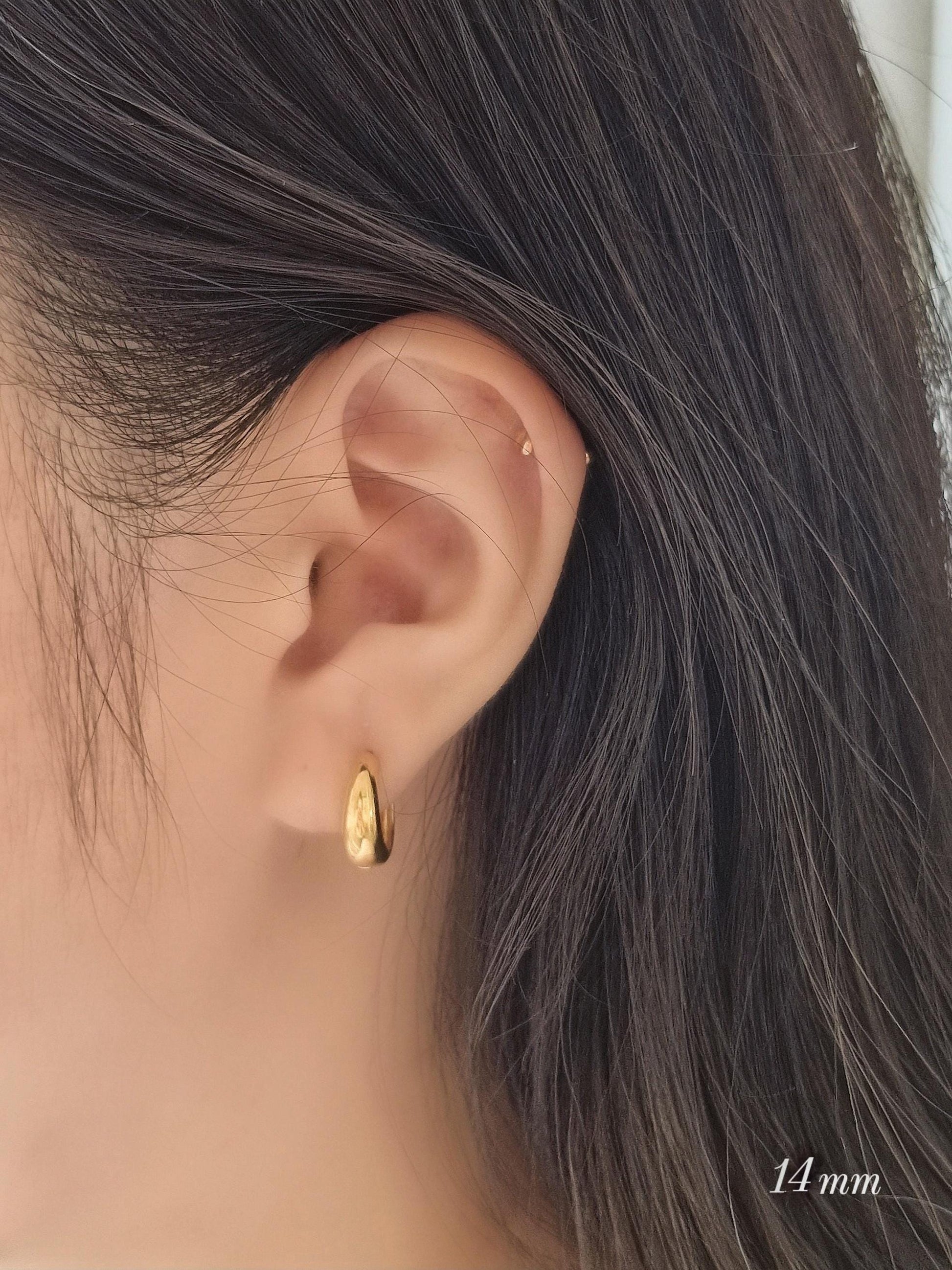 12mm 14mm 16mm 18mm Hinged Teardrop Hoop Earrings. 925 Sterling Silver Gold Plated, Minimalist Chunky Huggie Hoops. Price for pair.