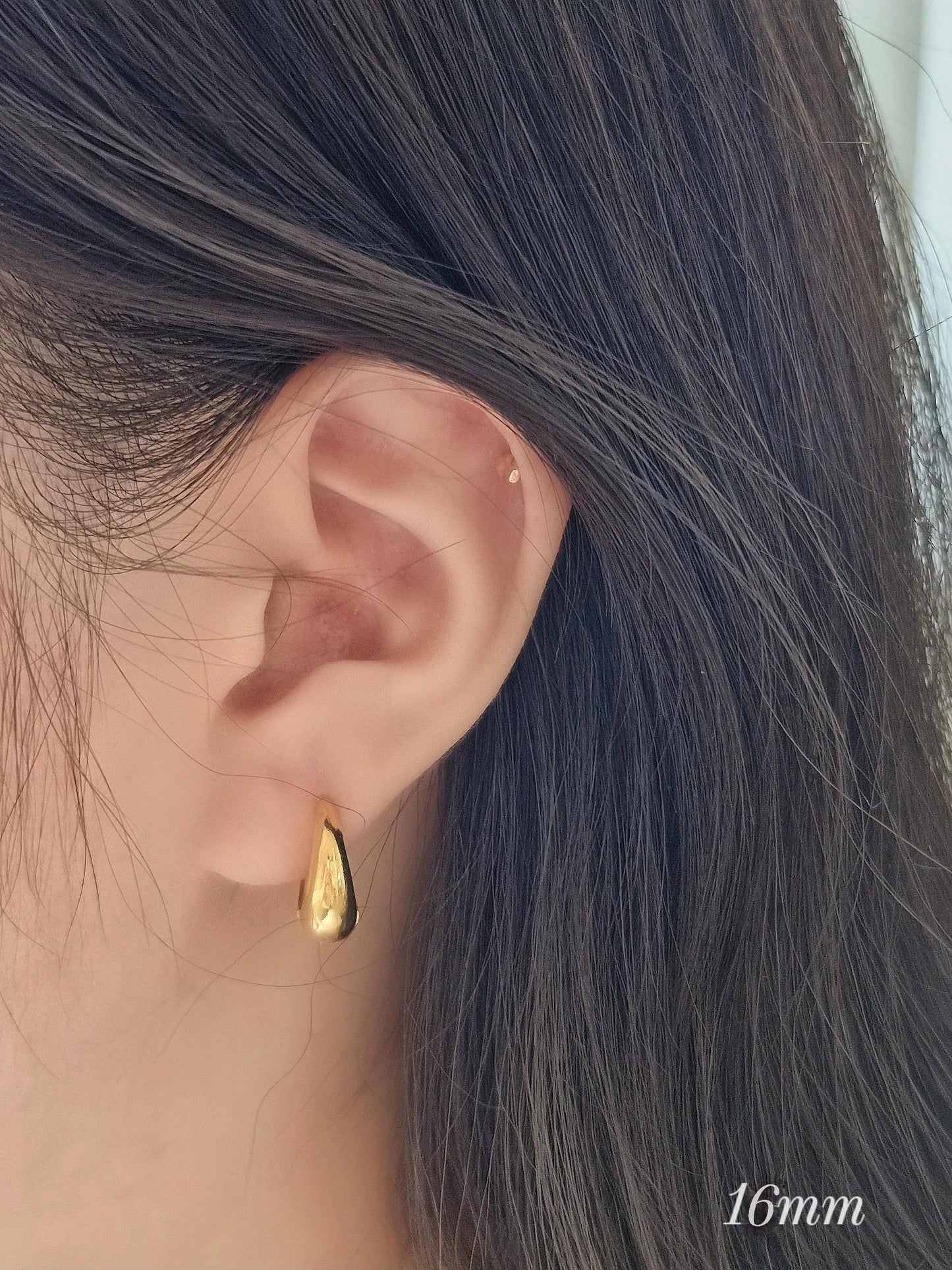 12mm 14mm 16mm 18mm Hinged Teardrop Hoop Earrings. 925 Sterling Silver Gold Plated, Minimalist Chunky Huggie Hoops. Price for pair.