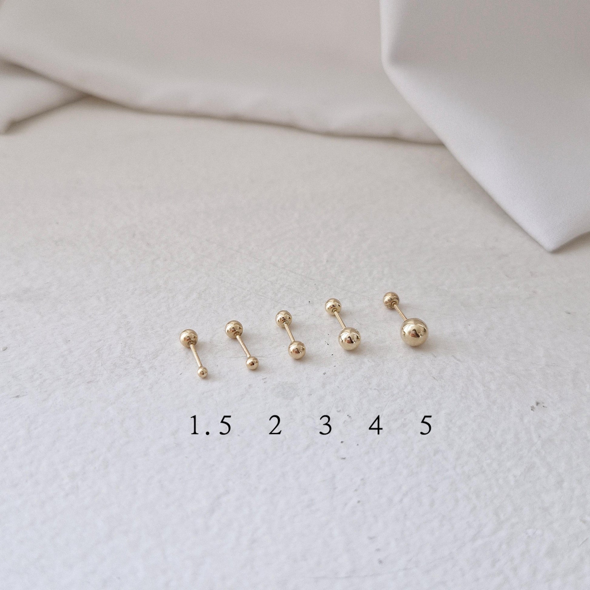 1.5mm 2mm 3mm 4mm 5mm ball screwball piercing stud earring. 14k solid gold. 21G. 14k ball piercing. (price for single)