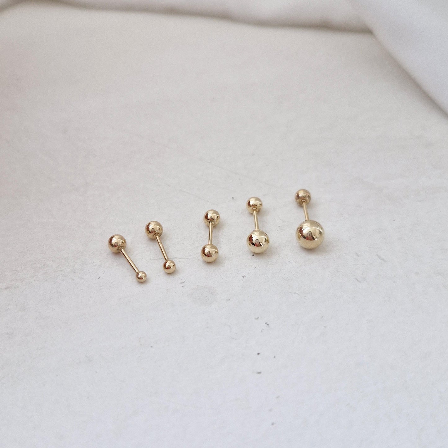 1.5mm 2mm 3mm 4mm 5mm ball screwball piercing stud earring. 14k solid gold. 21G. 14k ball piercing. (price for single)