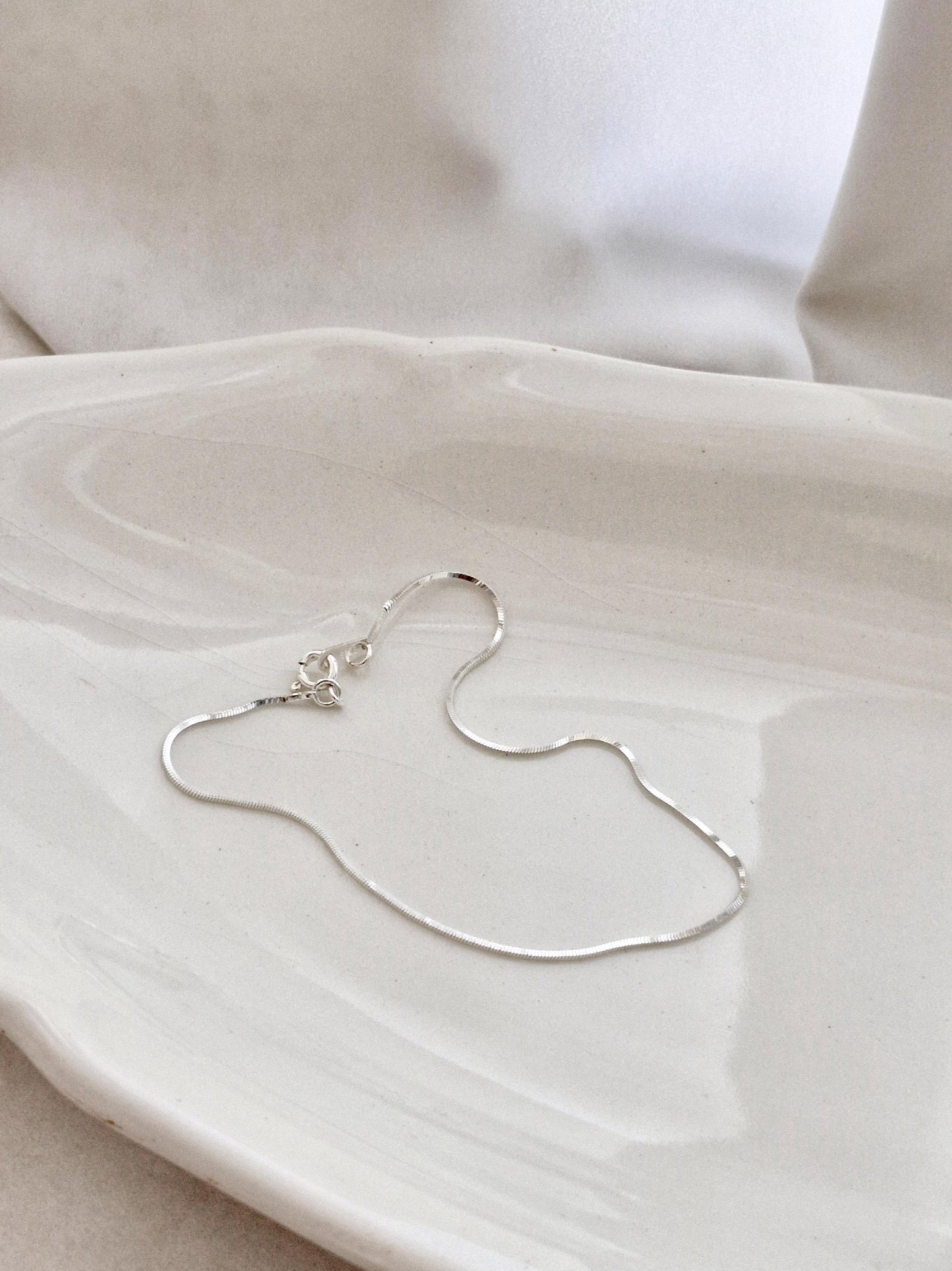 0.8mm sleek thin Sterling Silver Square Snake Chain Anklet, bracelet. Minimalist 925 Silver Dainty Jewelry, Adjustable Length, Gift for Her.