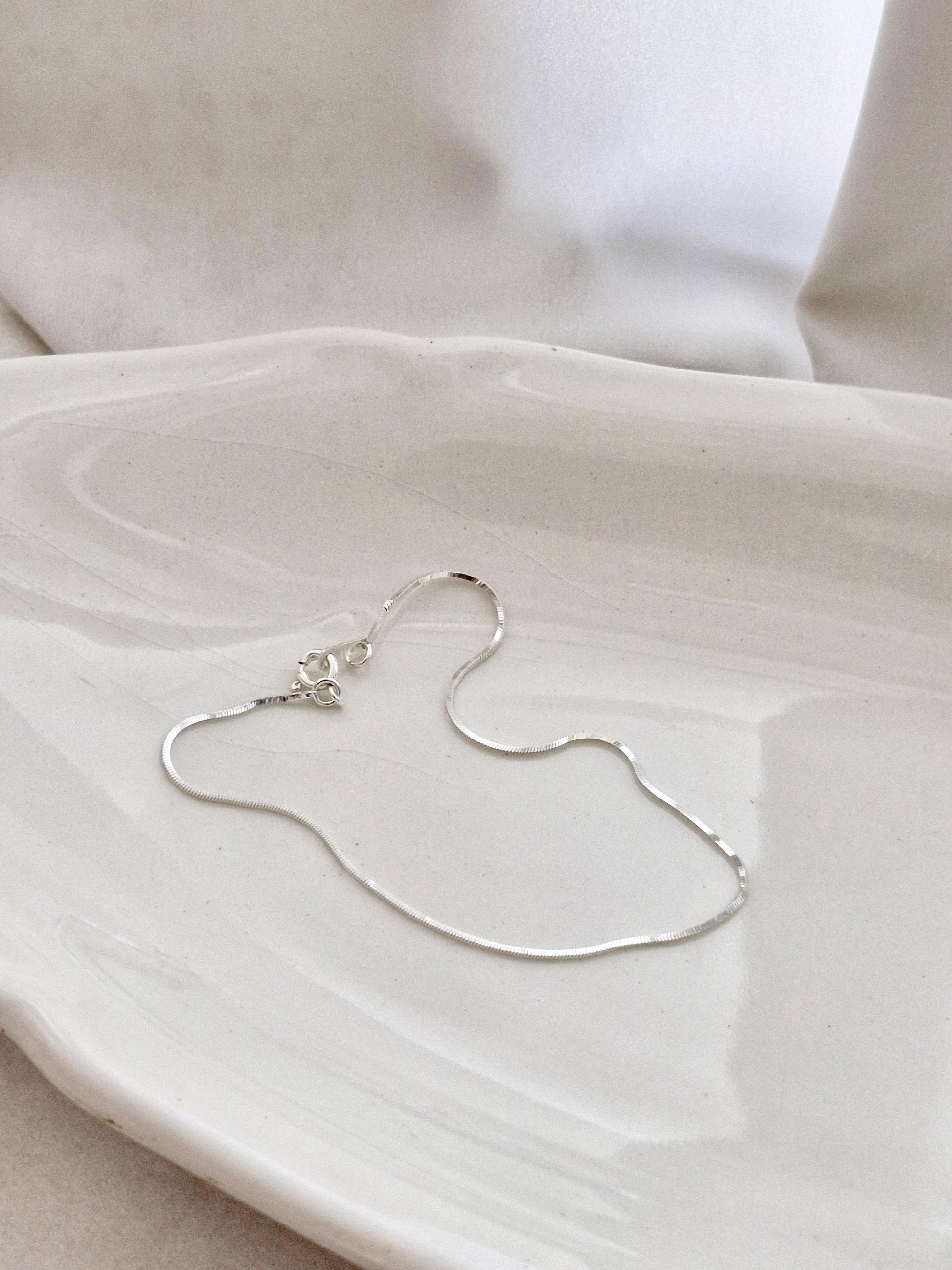 0.8mm sleek thin Sterling Silver Square Snake Chain Anklet, bracelet. Minimalist 925 Silver Dainty Jewelry, Adjustable Length, Gift for Her.