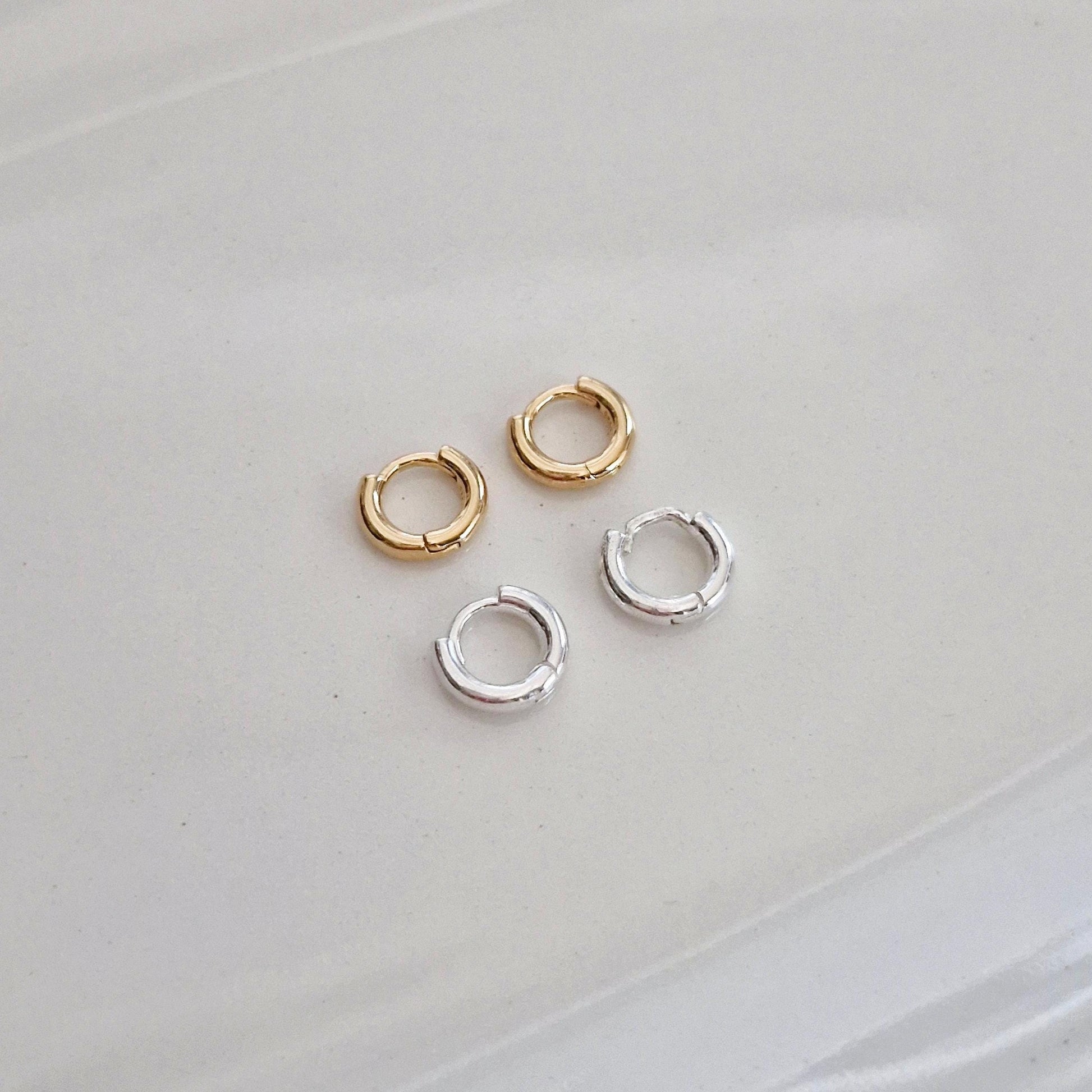 8mm tiny mini hoop sterling silver 925 earrings. outconch. Hinged Clicker Hoop. Price for pair.