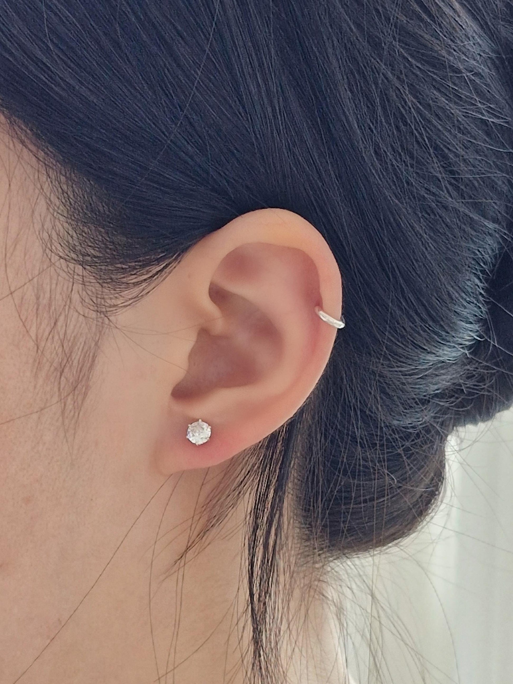 8mm tiny mini hoop sterling silver 925 earrings. outconch. Hinged Clicker Hoop. Price for pair.