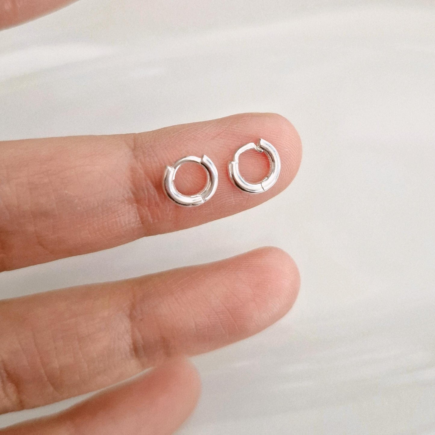 8mm tiny mini hoop sterling silver 925 earrings. outconch. Hinged Clicker Hoop. Price for pair.