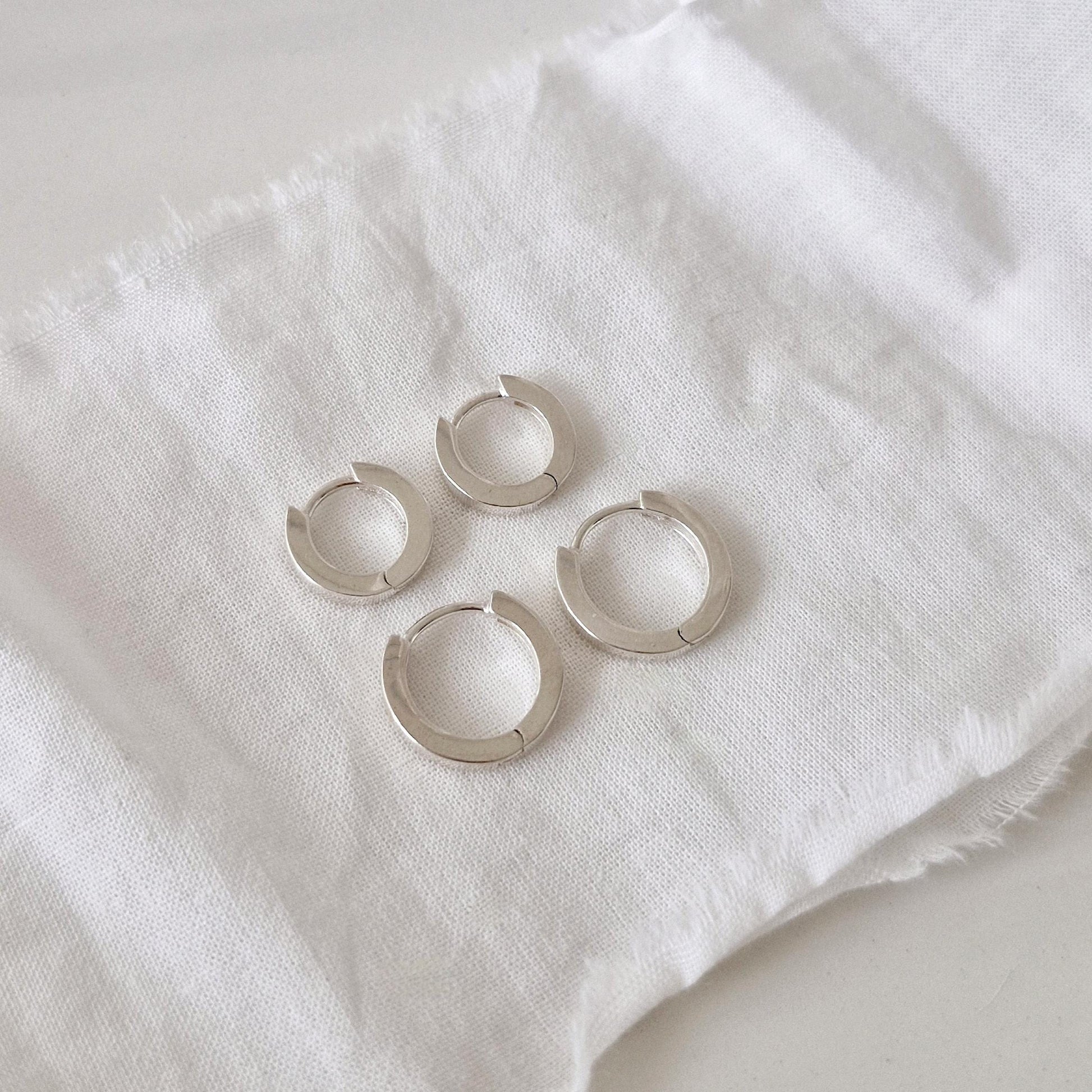 2mm width flat hoop huggie earrings. 11mm 12.5mm. minimal sterling silver 925 hoop earrings.