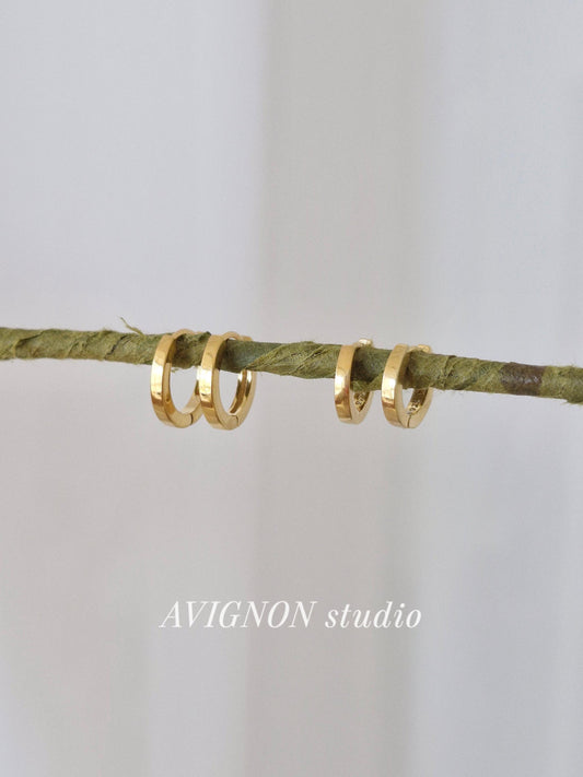 2mm width flat hoop huggie earrings. 11mm 12.5mm. minimal sterling silver 925 hoop earrings.