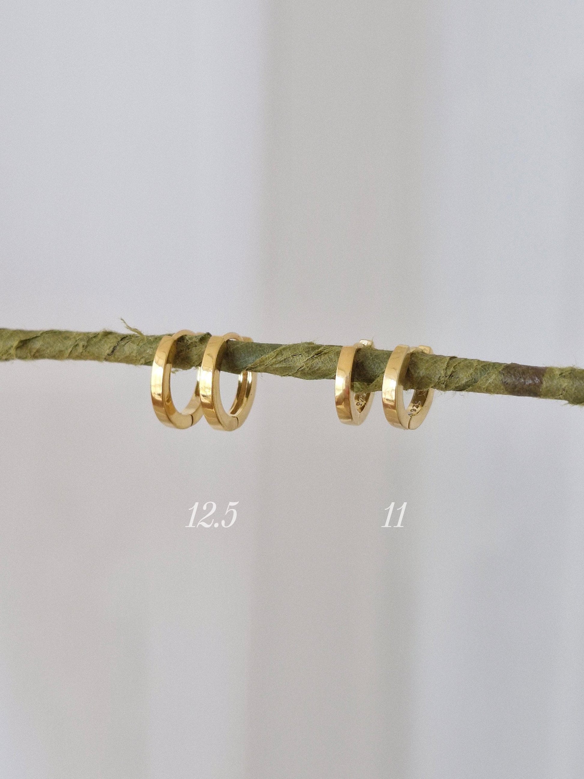 2mm width flat hoop huggie earrings. 11mm 12.5mm. minimal sterling silver 925 hoop earrings.