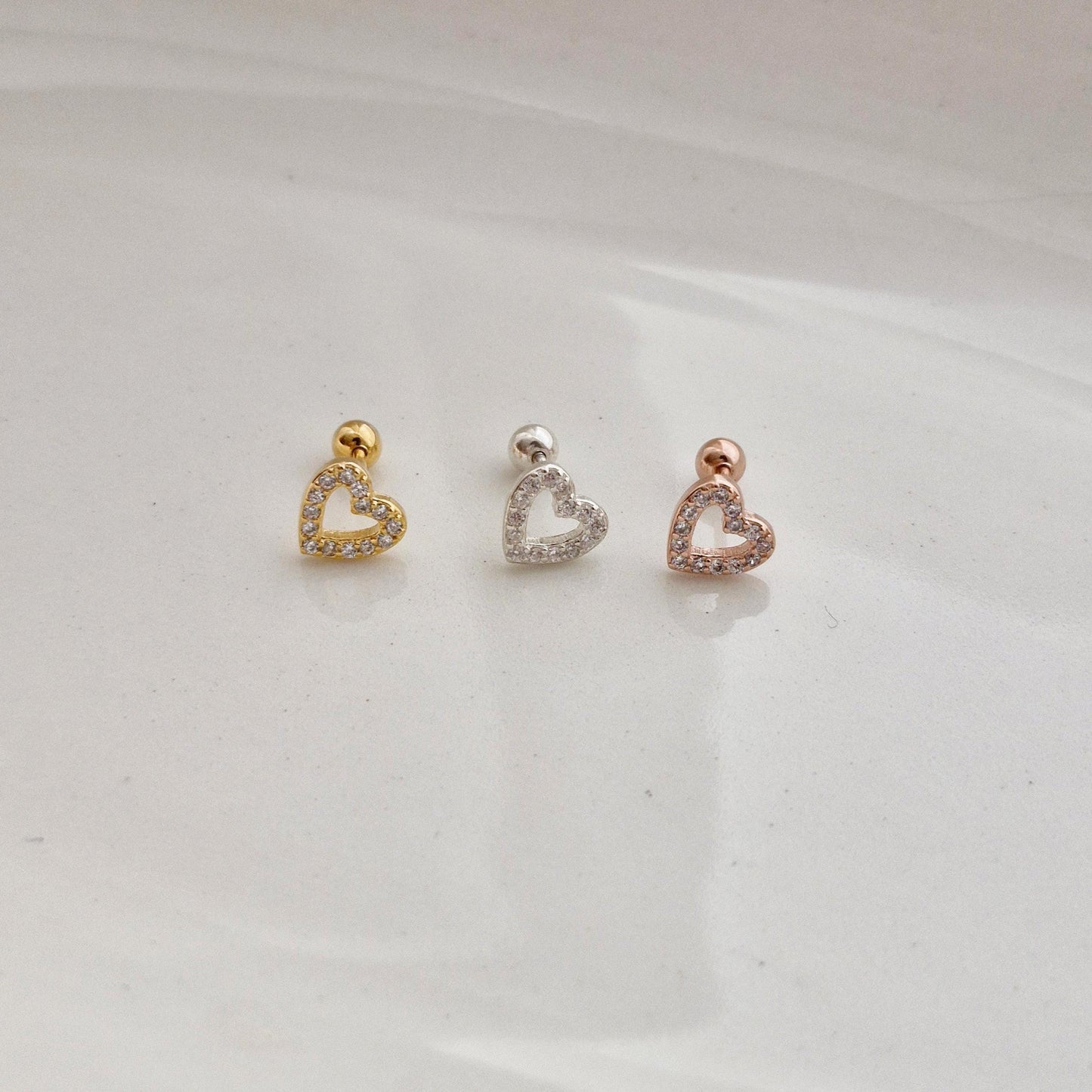 open heart cubic sterling silver 925 piercing. barbell silver gold rosegold. 20G. price for single