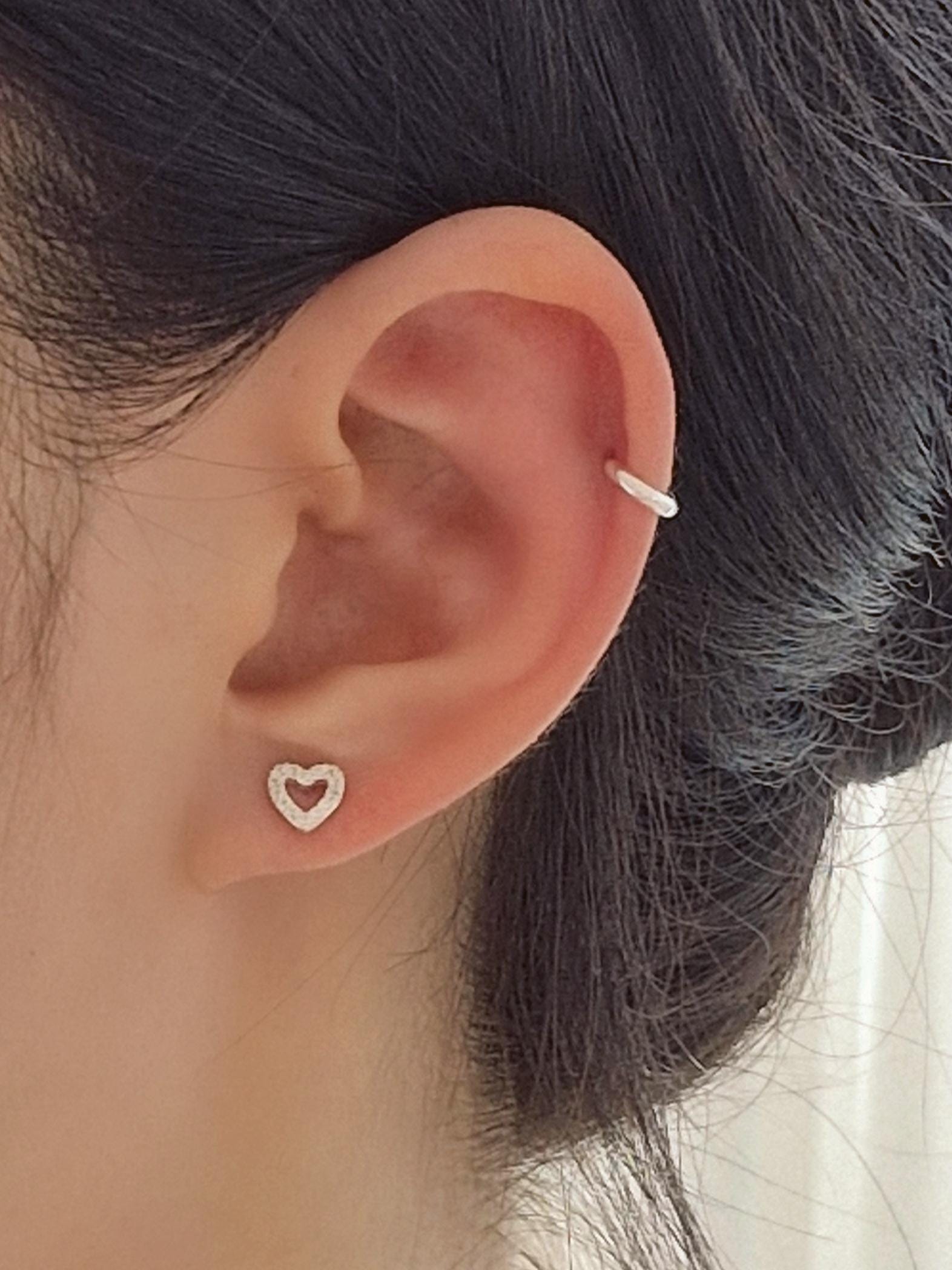 open heart cubic sterling silver 925 piercing. barbell silver gold rosegold. 20G. price for single
