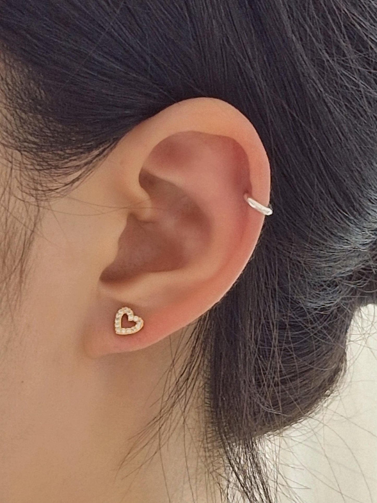open heart cubic sterling silver 925 piercing. barbell silver gold rosegold. 20G. price for single