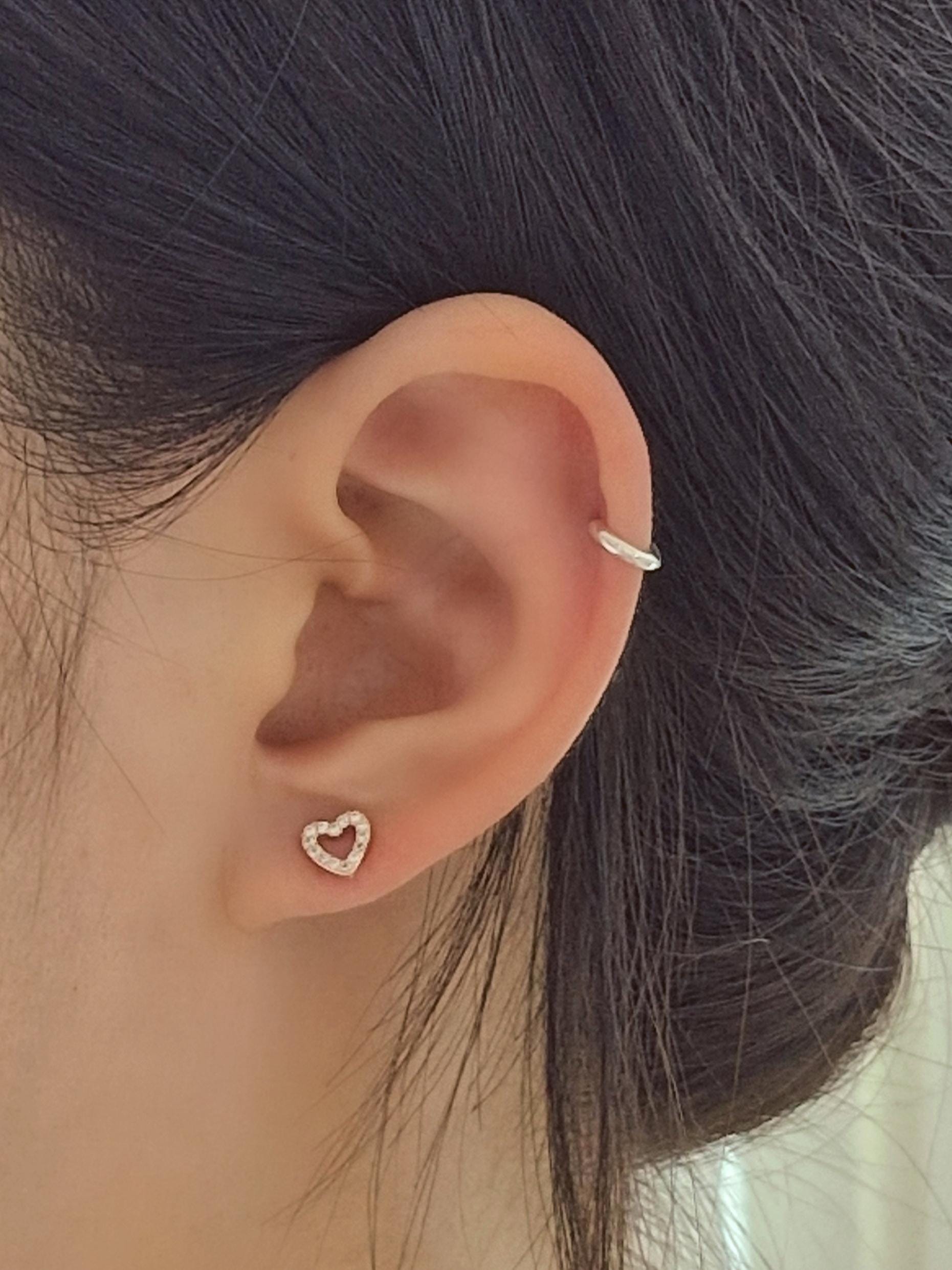 open heart cubic sterling silver 925 piercing. barbell silver gold rosegold. 20G. price for single