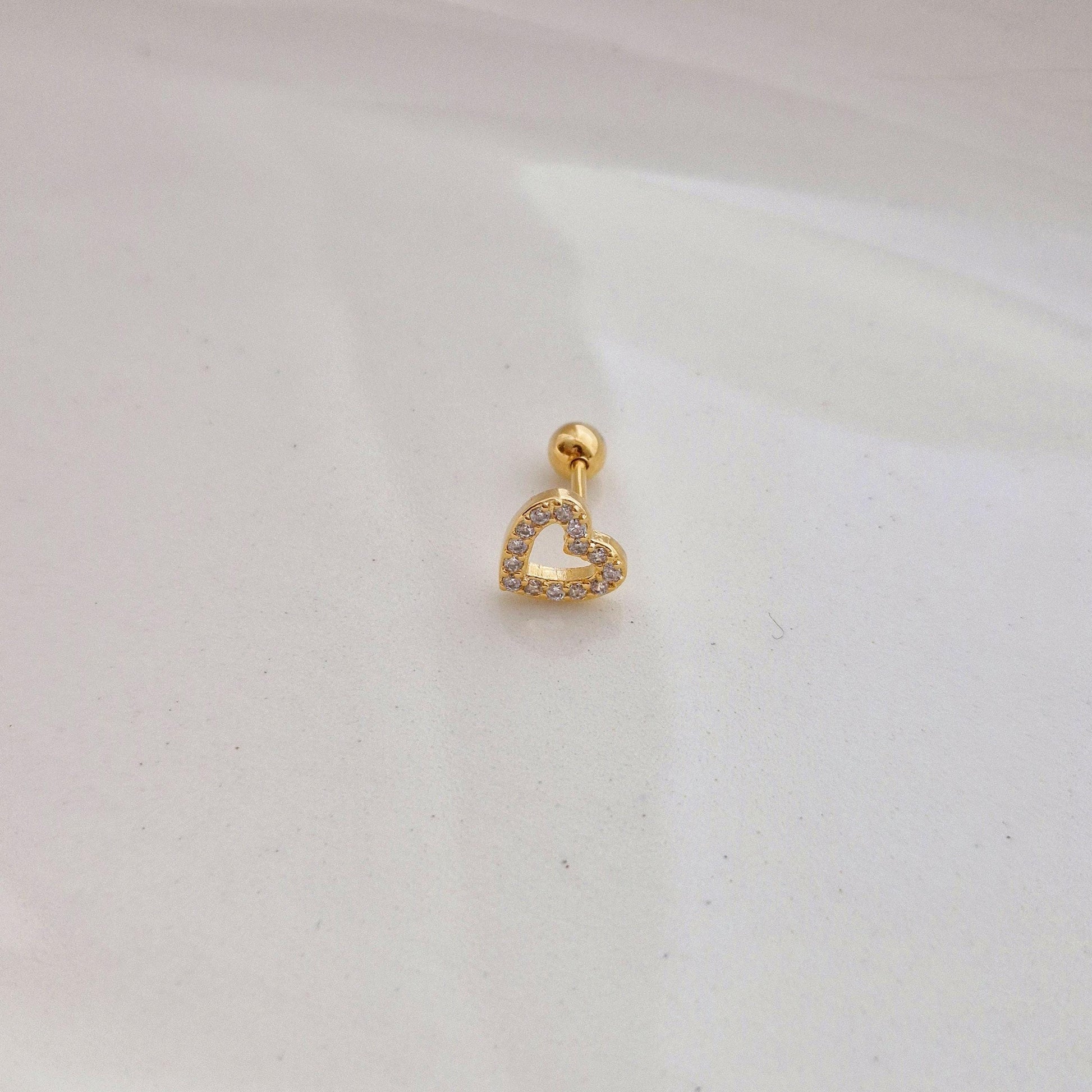 open heart cubic sterling silver 925 piercing. barbell silver gold rosegold. 20G. price for single