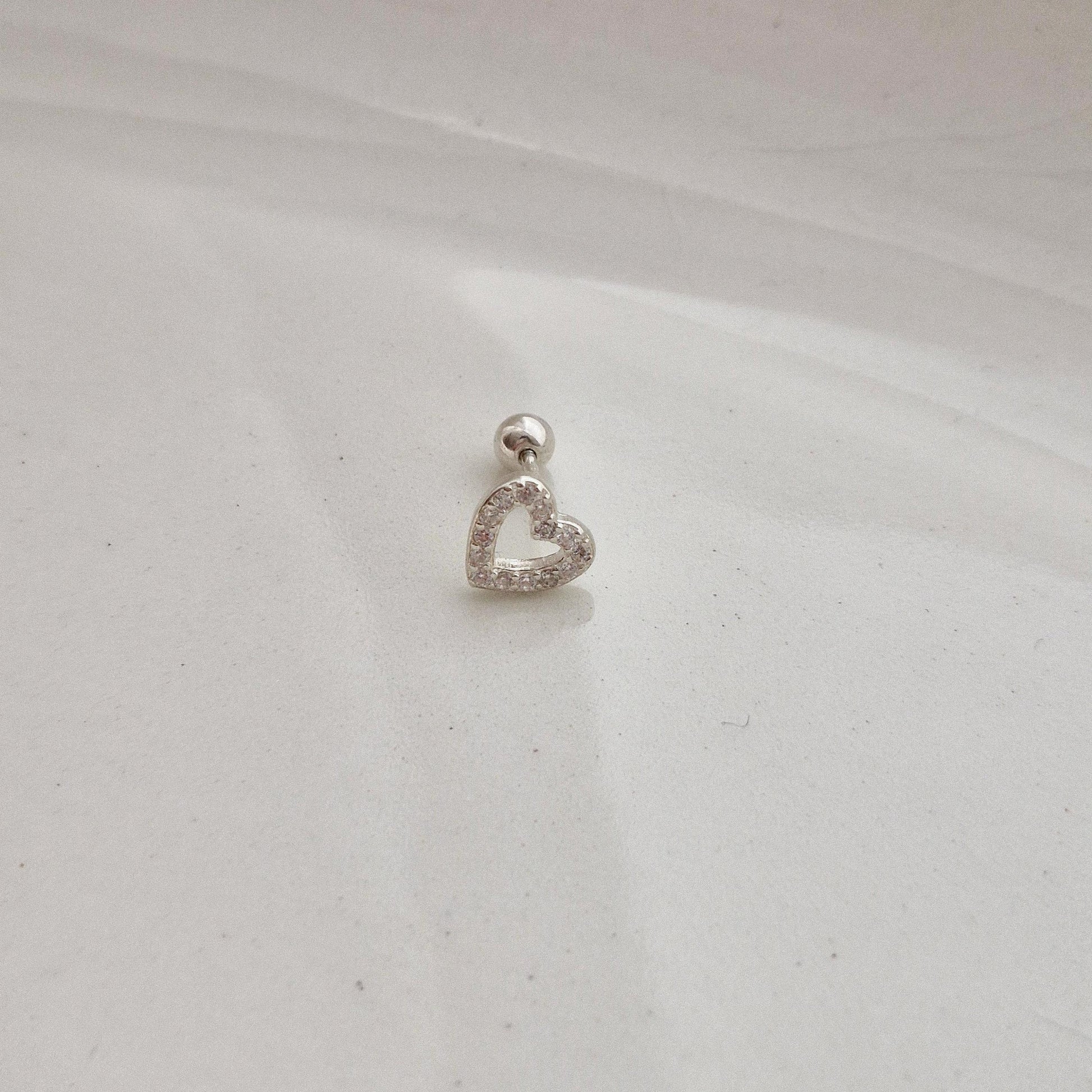 open heart cubic sterling silver 925 piercing. barbell silver gold rosegold. 20G. price for single