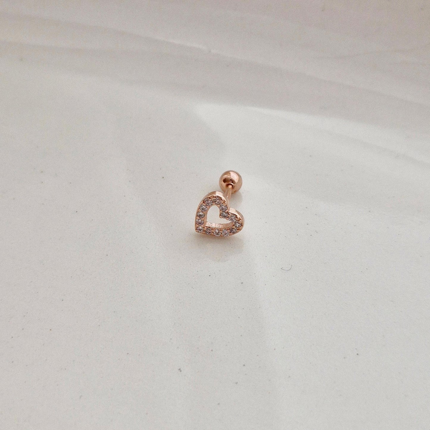 open heart cubic sterling silver 925 piercing. barbell silver gold rosegold. 20G. price for single