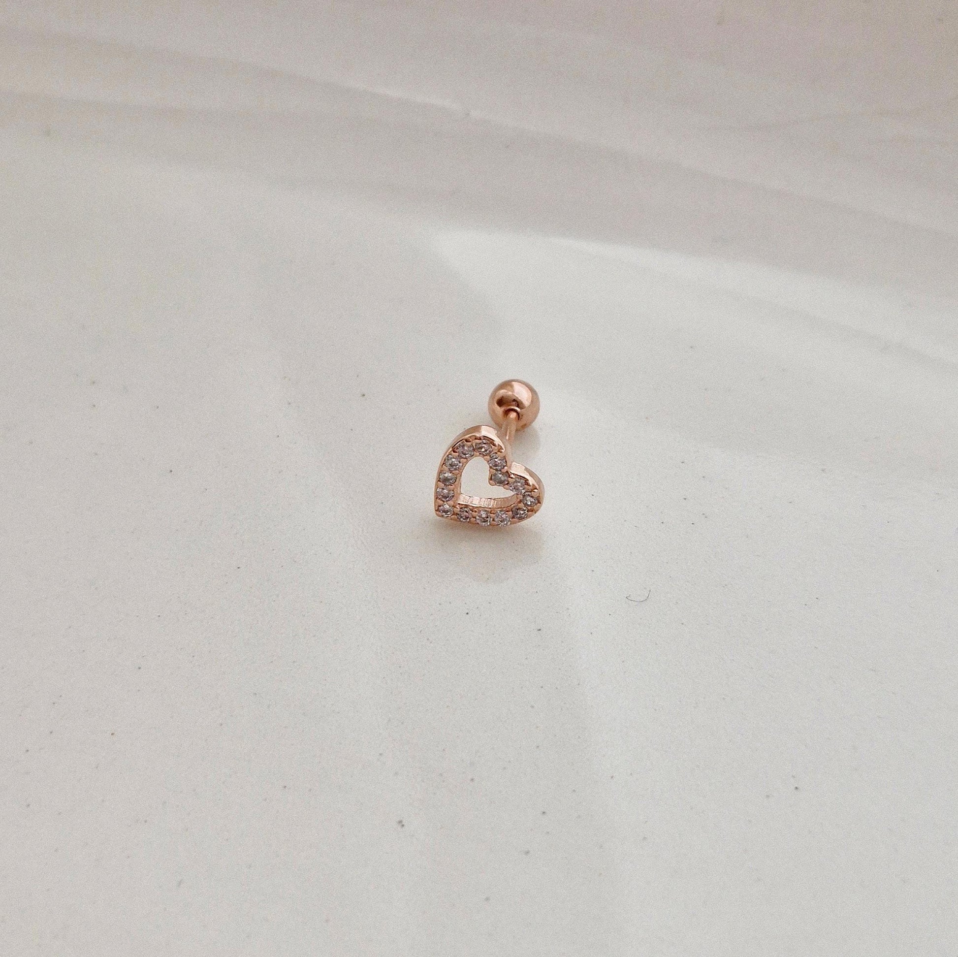 open heart cubic sterling silver 925 piercing. barbell silver gold rosegold. 20G. price for single