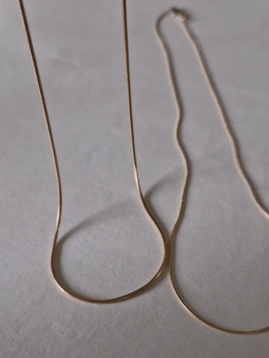 14k solid gold Full round sleek snake chain necklace. 0.8mm 1.2mm.