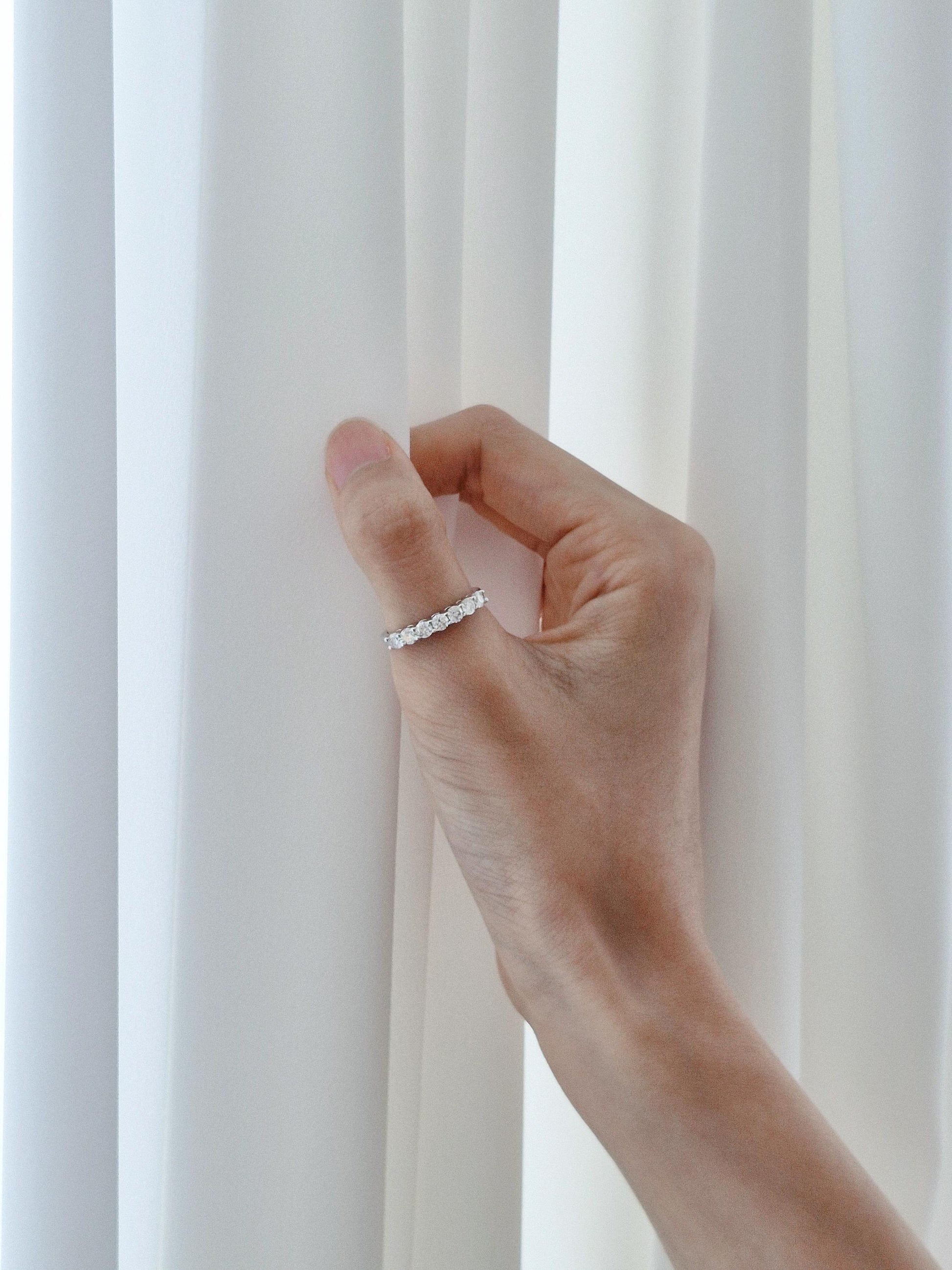 pure moments Moissanite diamond Half Eternity Ring Sterling Silver Ring.