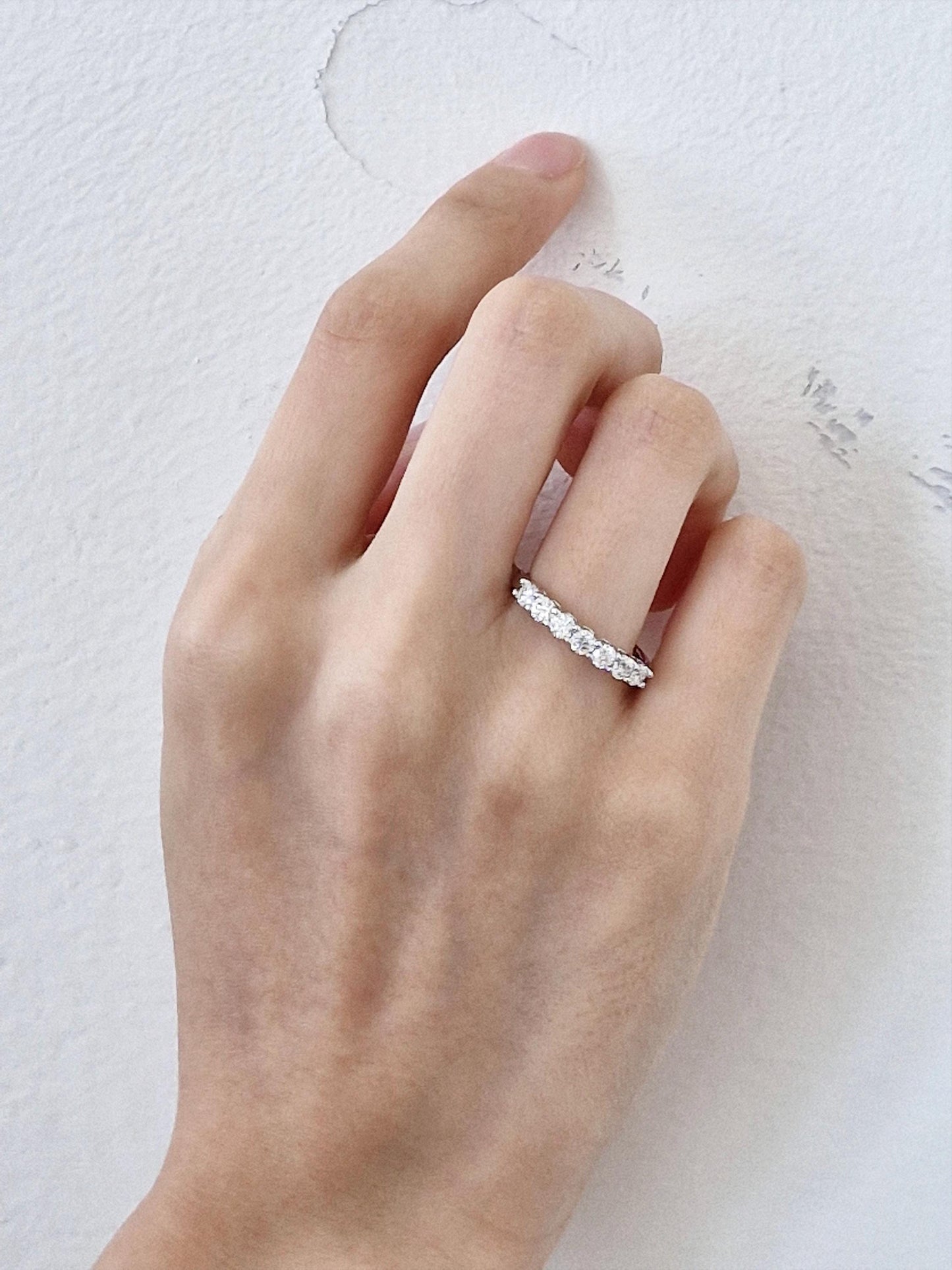 pure moments Moissanite diamond Half Eternity Ring Sterling Silver Ring.