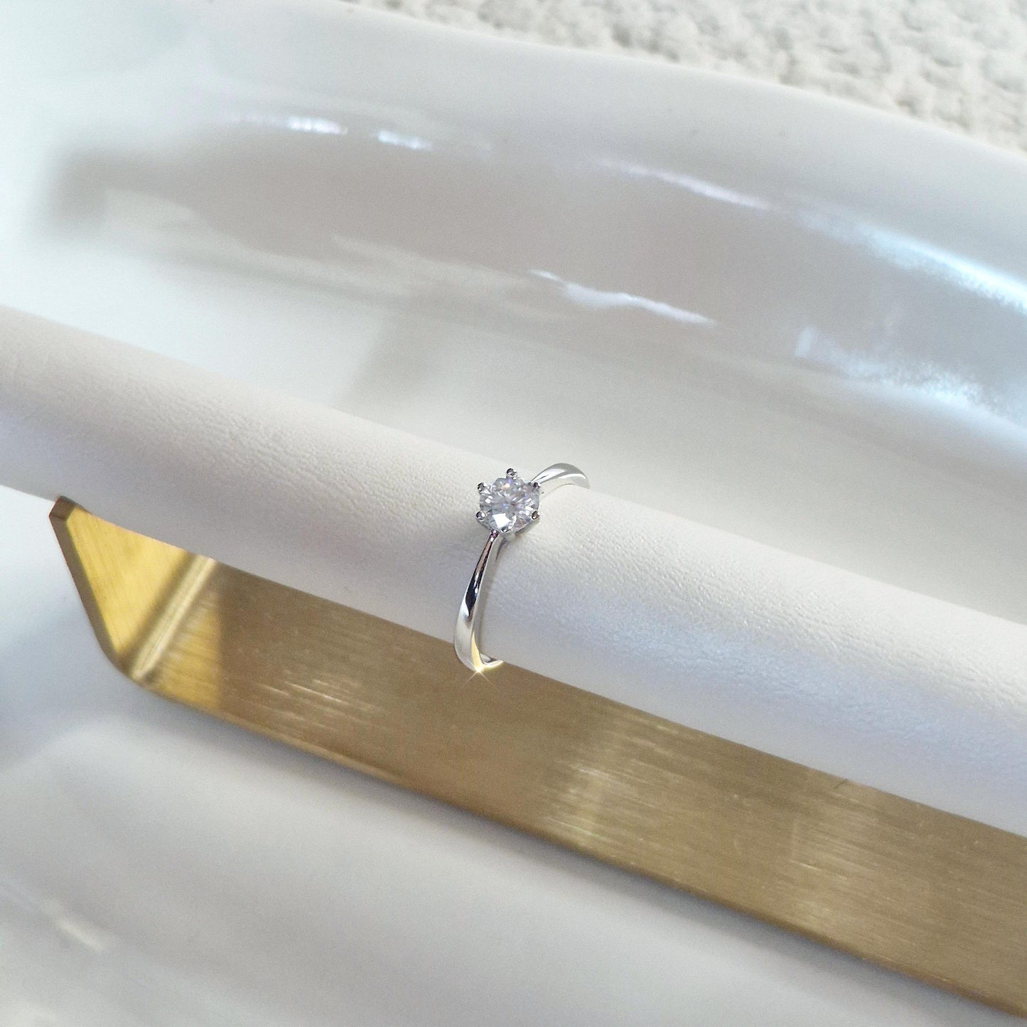 pure moments Moissanite diamond Solitaire Sterling Silver Ring. wedding band.