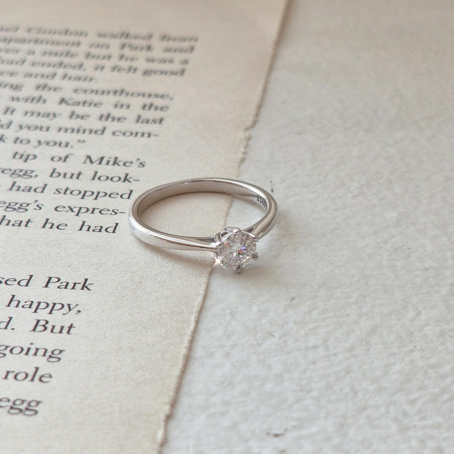 pure moments Moissanite diamond Solitaire Sterling Silver Ring. wedding band.