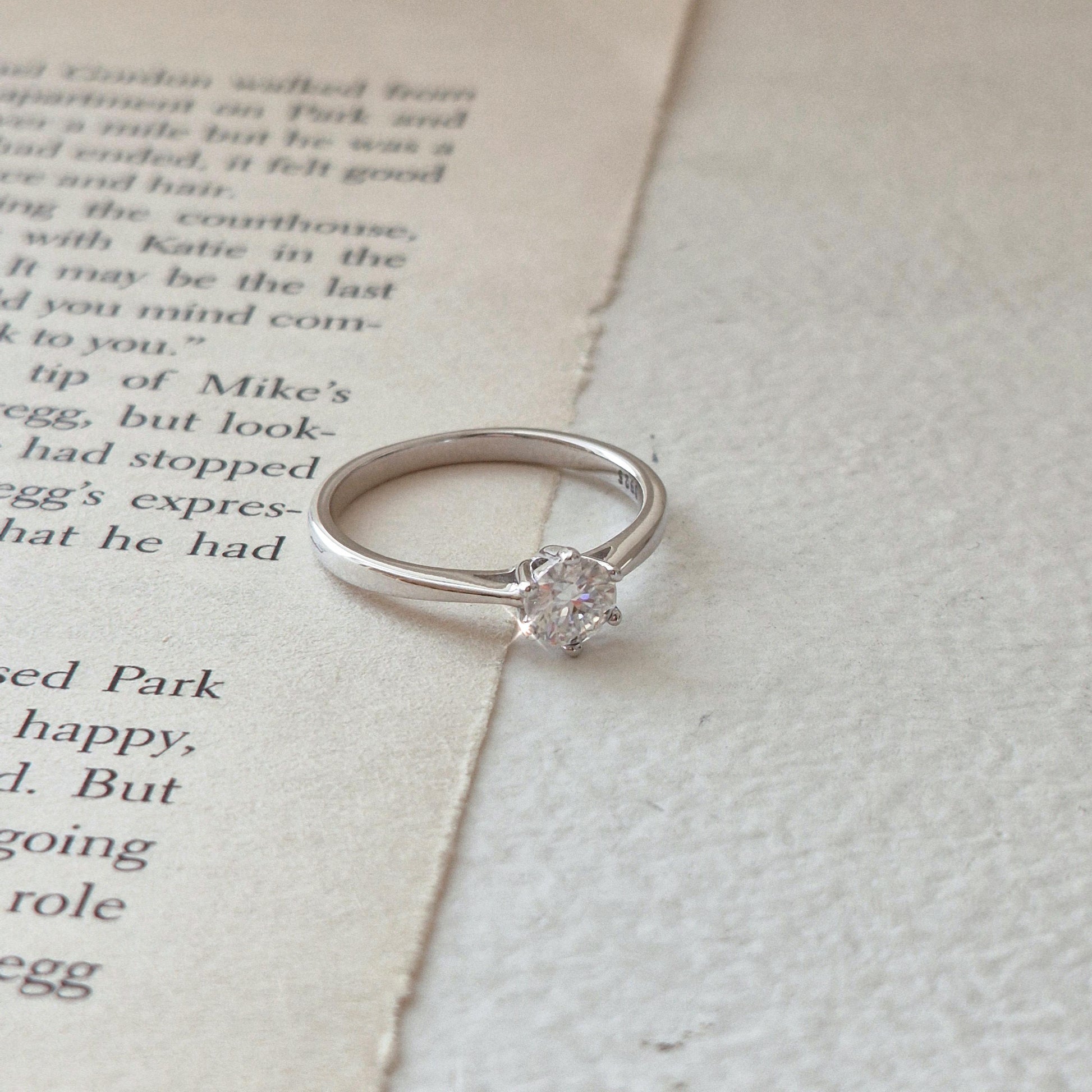 pure moments Moissanite diamond Solitaire Sterling Silver Ring. wedding band.