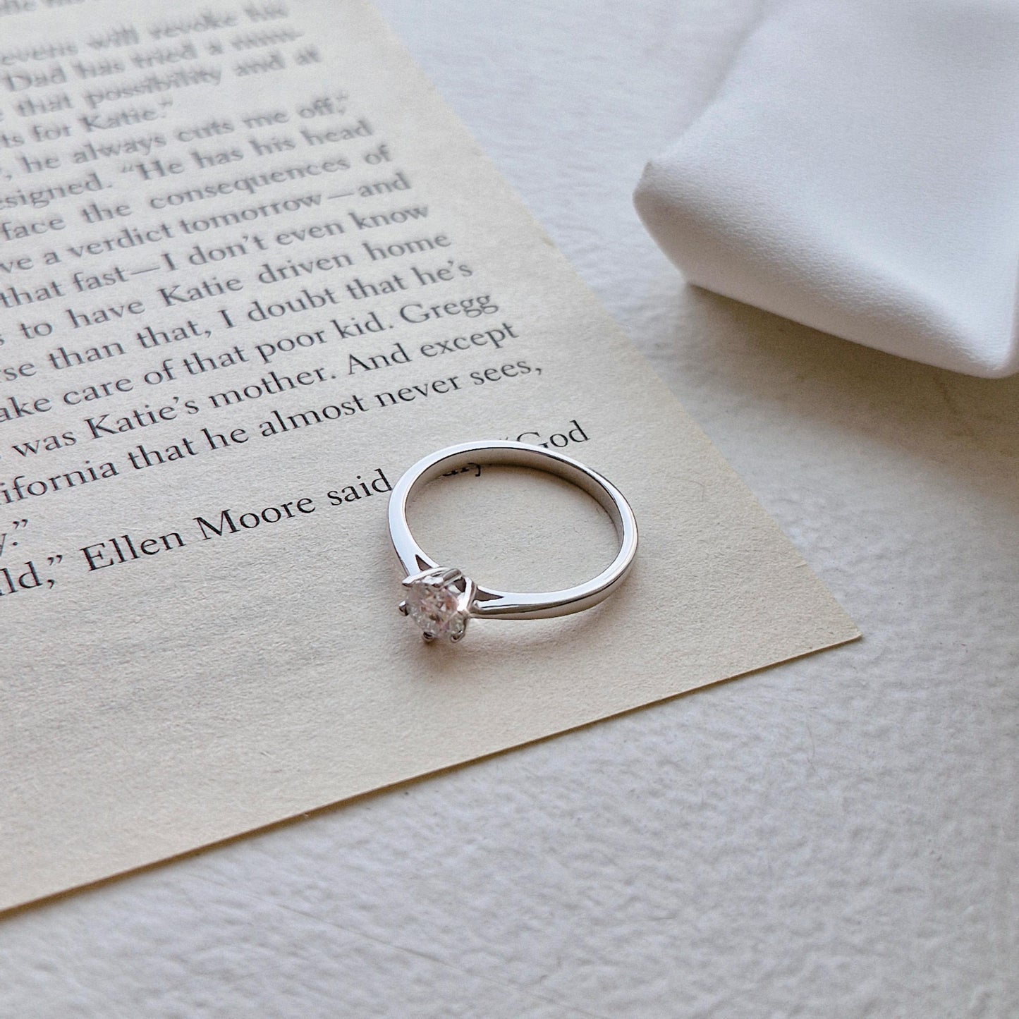 pure moments Moissanite diamond Solitaire Sterling Silver Ring. wedding band.
