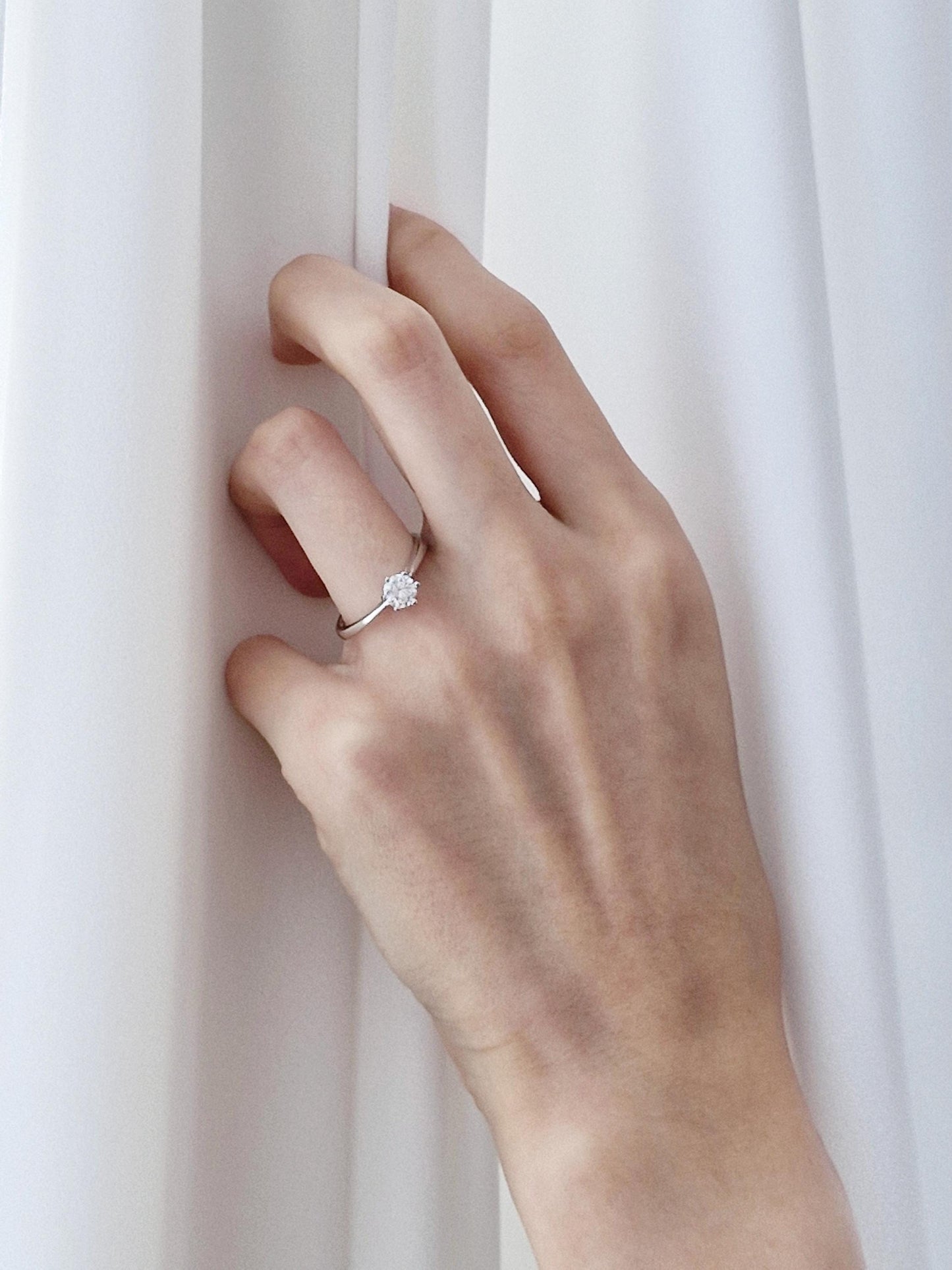 pure moments Moissanite diamond Solitaire Sterling Silver Ring. wedding band.