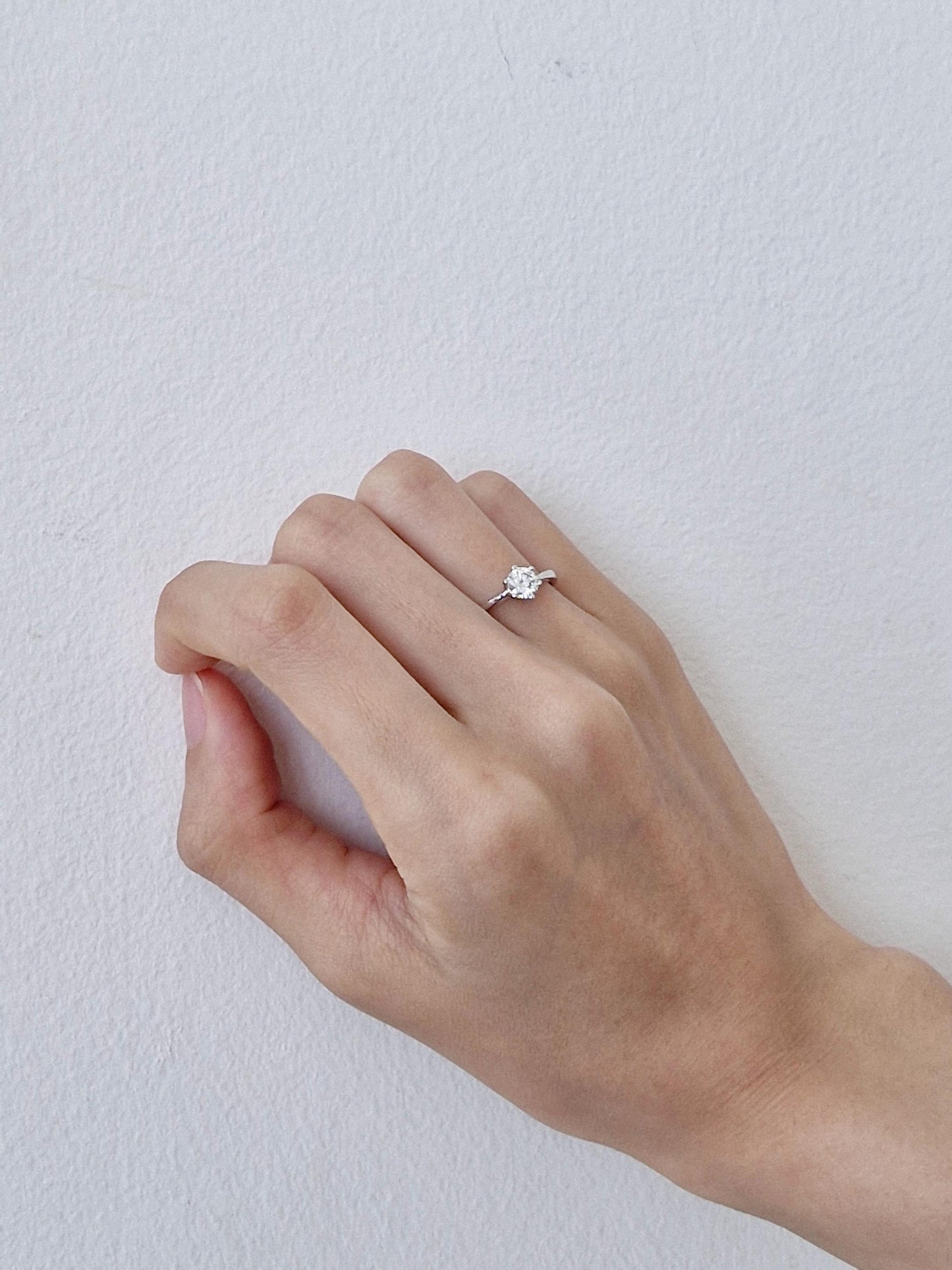 pure moments Moissanite diamond Solitaire Sterling Silver Ring. wedding band.