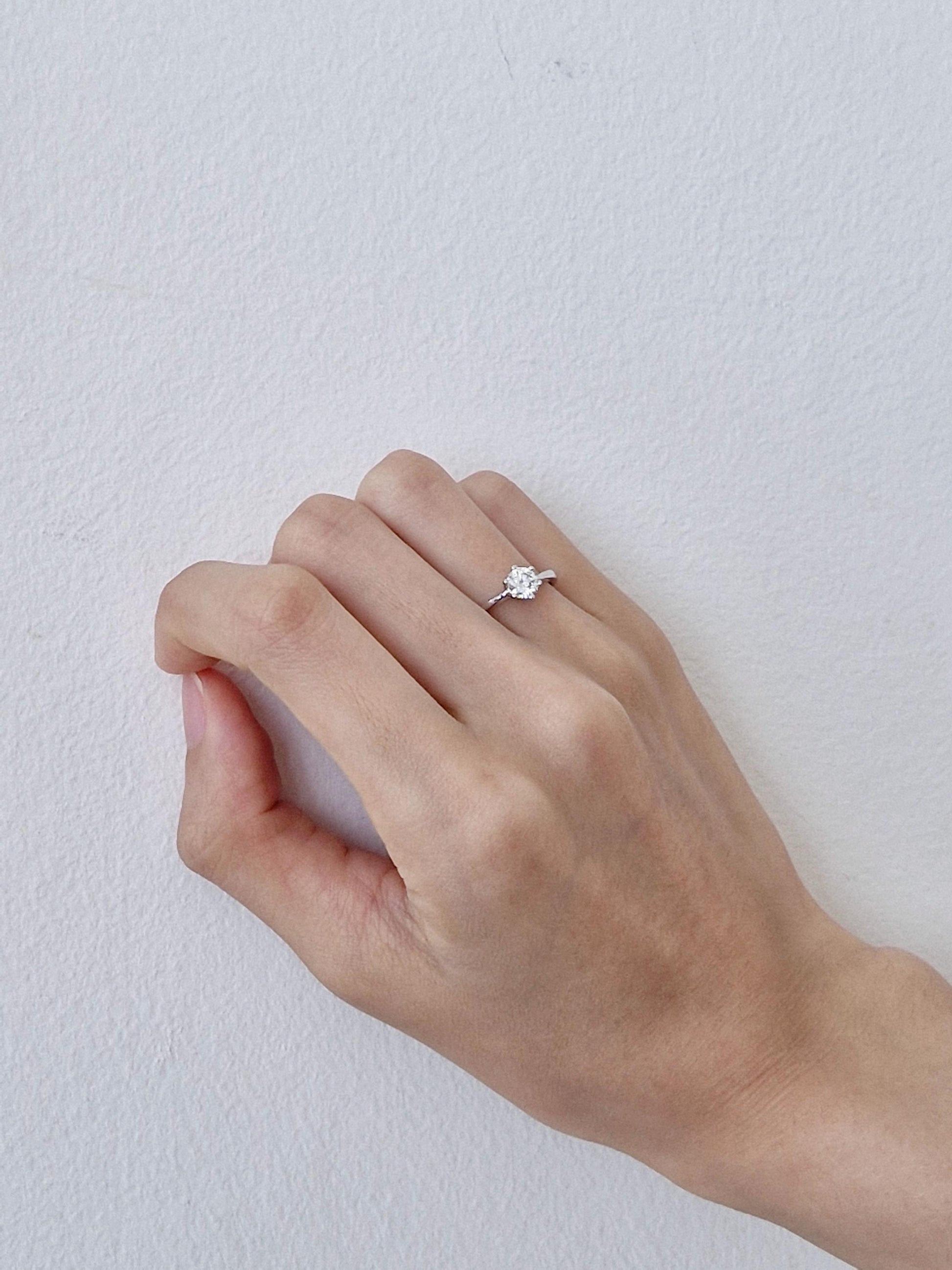 pure moments Moissanite diamond Solitaire Sterling Silver Ring. wedding band.